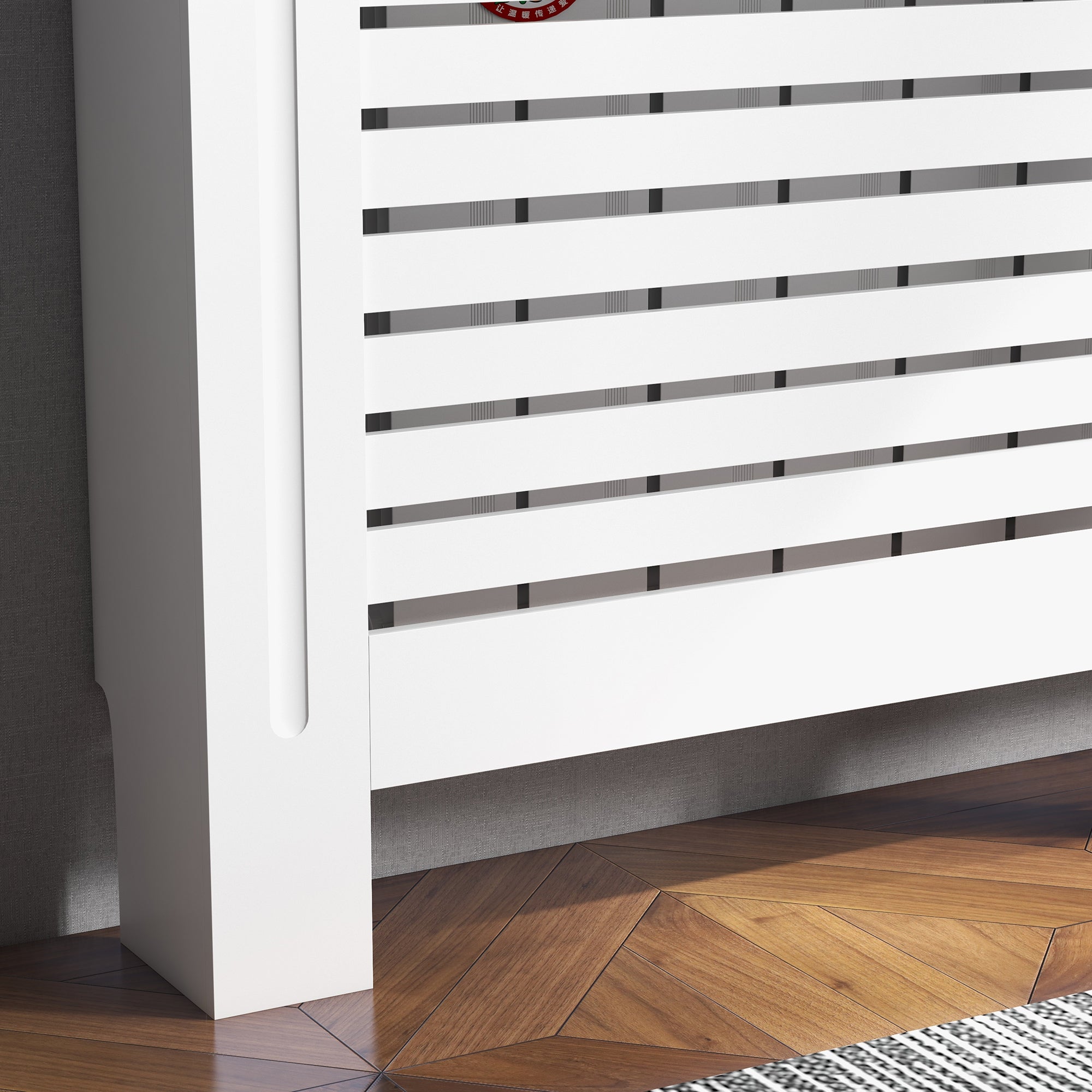 HOMCOM Radiator Cover, Modern MDF White Painted Cabinet with Horizontal Slats for Living Room, Bedroom, 152L x 19W x 81H cm - North Peak Garden Furniture