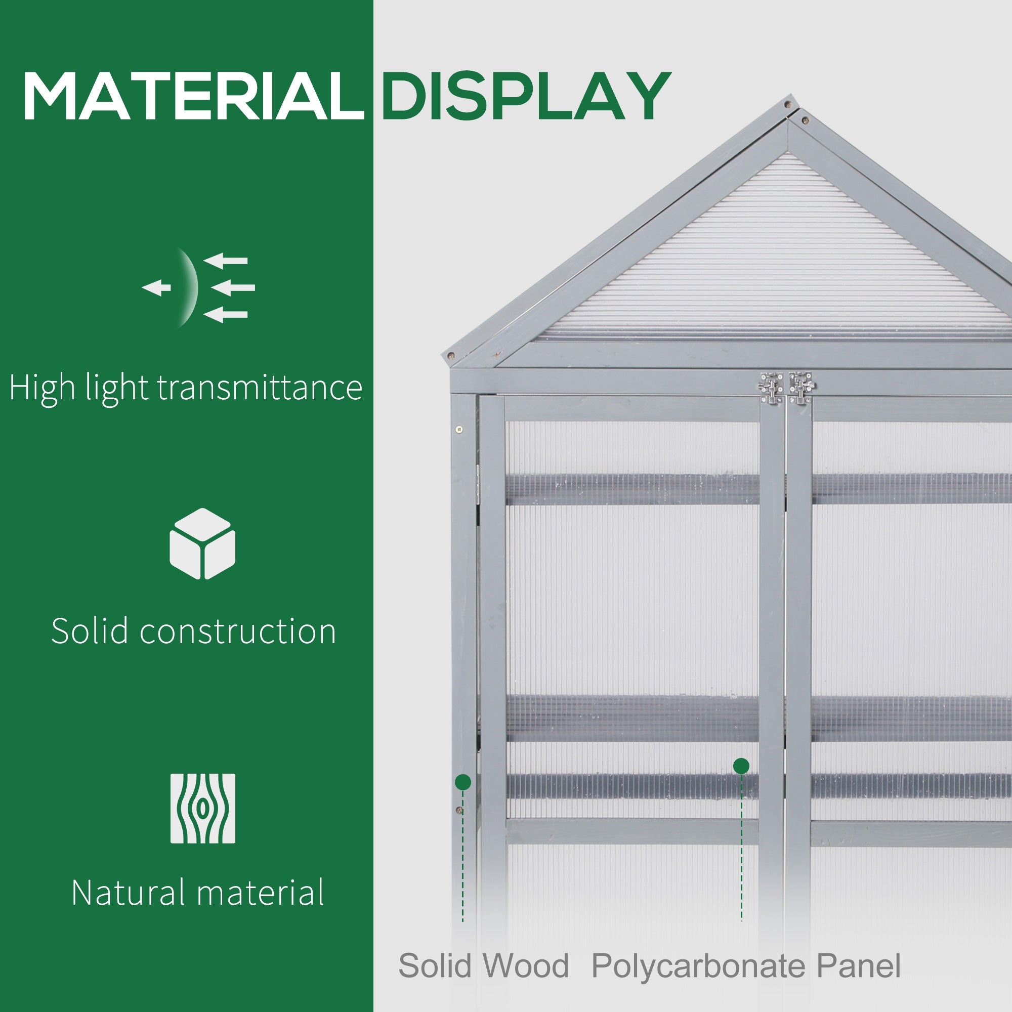 Outsunny Garden Cold Frame Polycarbonate Greenhouse with Adjustable Shelves, Double Doors, Openable Top Covers, Grow House for Flower Vegetable Plants, 80 x 47 x 138cm, Grey - North Peak Garden Furniture