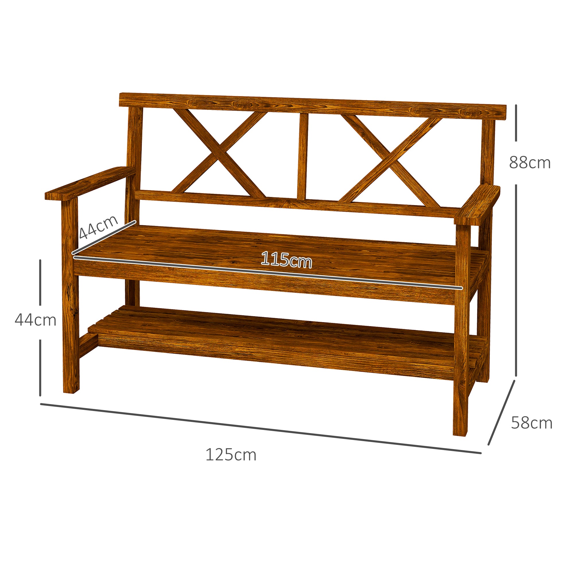 Outsunny Two-Seater Fir Wood Bench, with Bottom Shelf - Natural