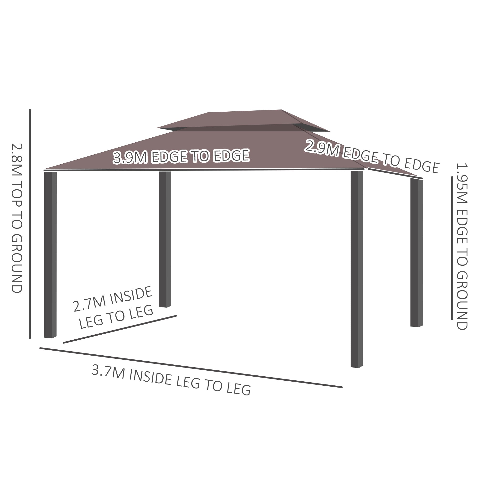 Outsunny 3 x 4m Aluminium Garden Gazebo, Marquee Canopy Shelter Pavilion Party Tent with Nets and Curtains for Garden, Lawn, Backyard and Deck, Coffee