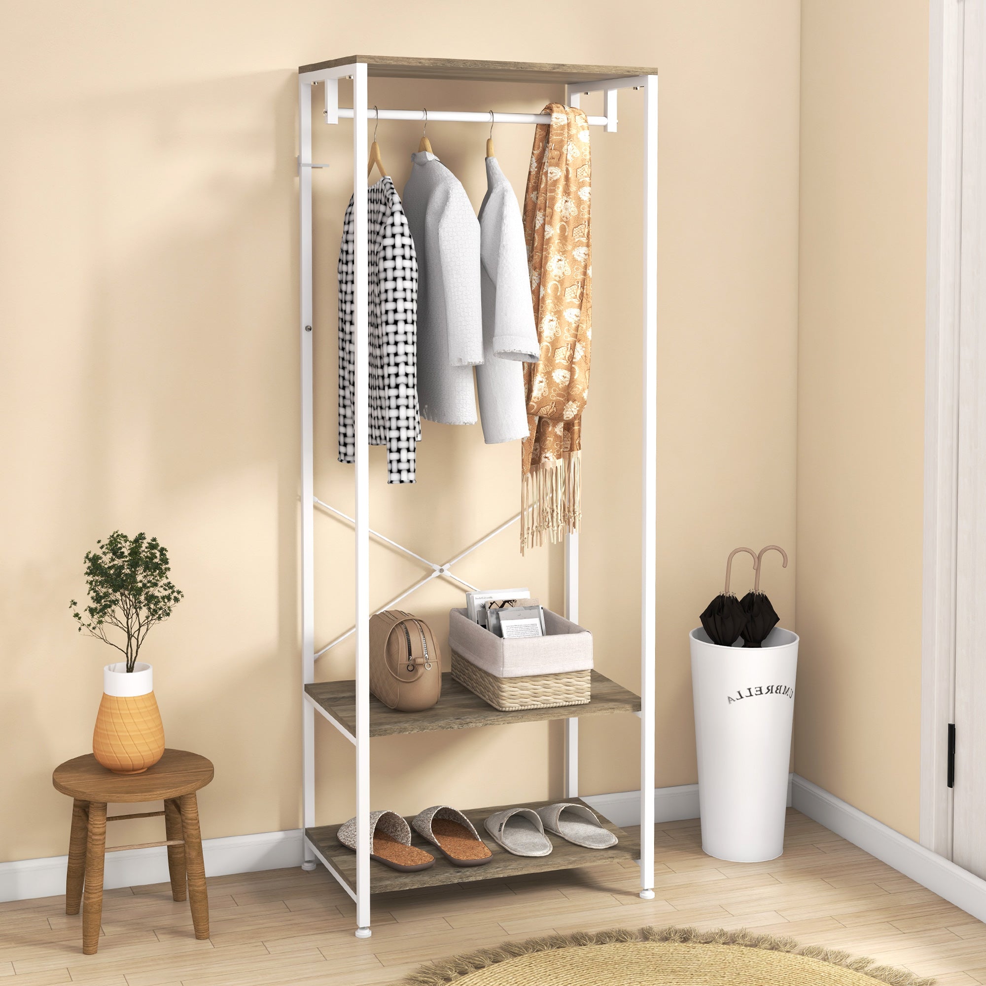 HOMCOM Hallway Coat Rack and Shoe Bench Tree - Grey - North Peak Garden Furniture