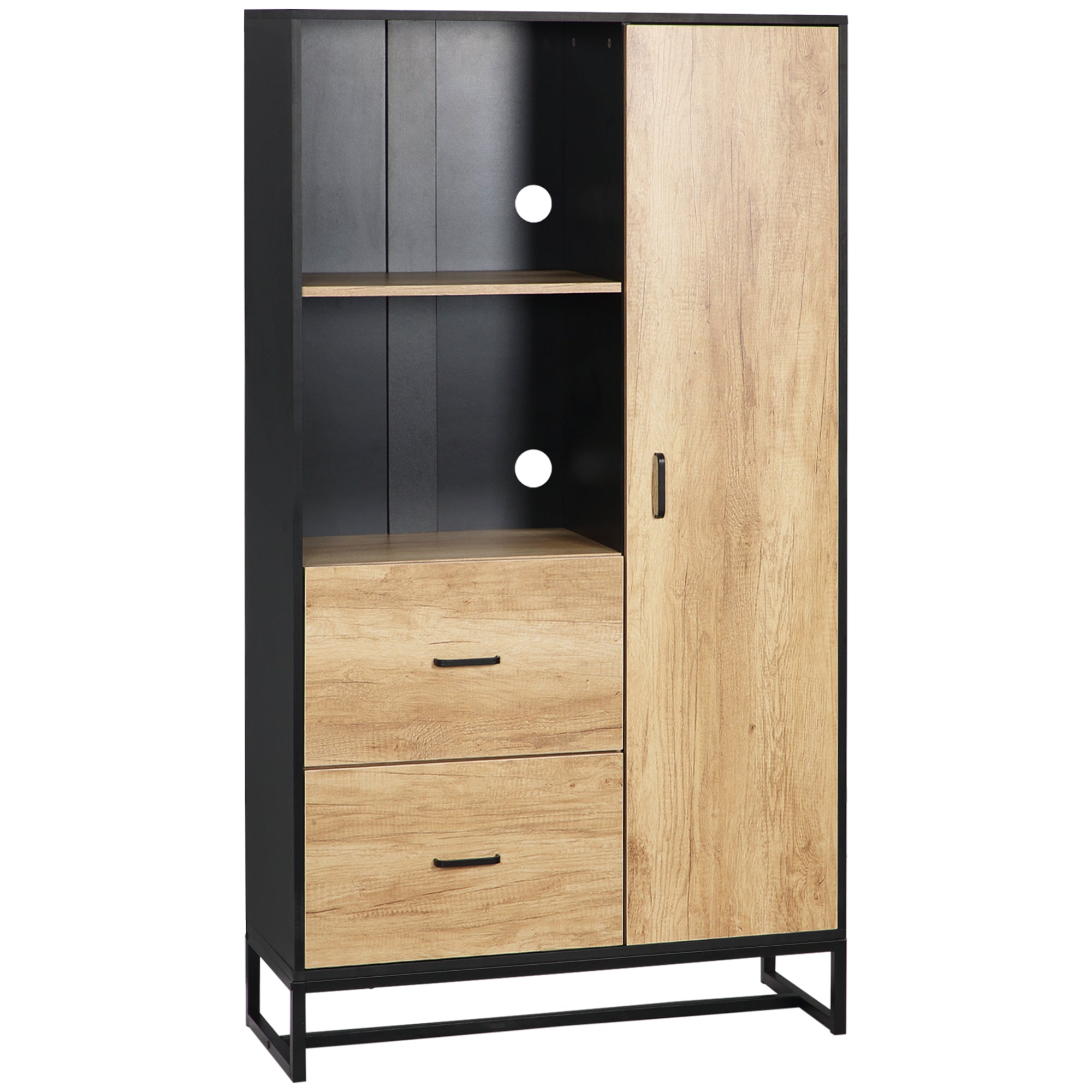 HOMCOM Kitchen Cupboard, Freestanding Storage Cabinet with Soft Close Door, Microwave Stand with Adjustable Shelves and Drawers, for Living Room, Dining Room, 160cm, Natural and Black - North Peak Garden Furniture