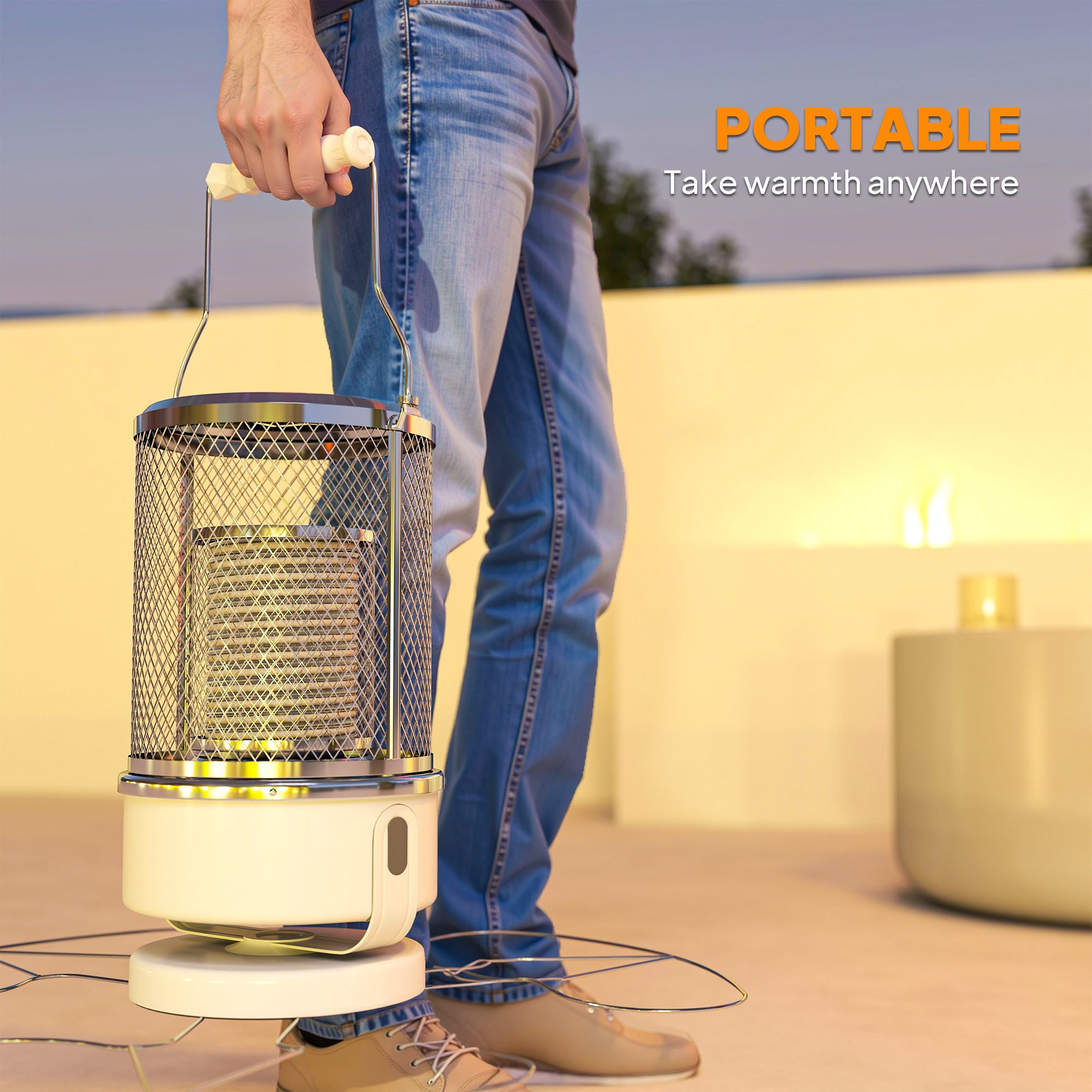 Outsunny 2000W Patio Electric Heater with 10-20㎡ Coverage, Separation Coil, Freestanding Outdoor Infrared Heater with Tip-Over Protection, Overheat Protection, Handle for Indoor and Outdoor Use, White