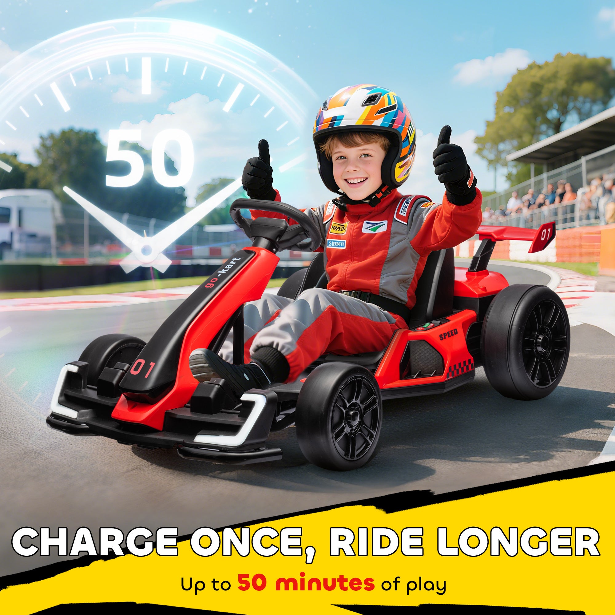 HOMCOM 24V Electric Go Kart for Kids with Adjustable Seat for 6-12 Years, Red - North Peak Garden Furniture