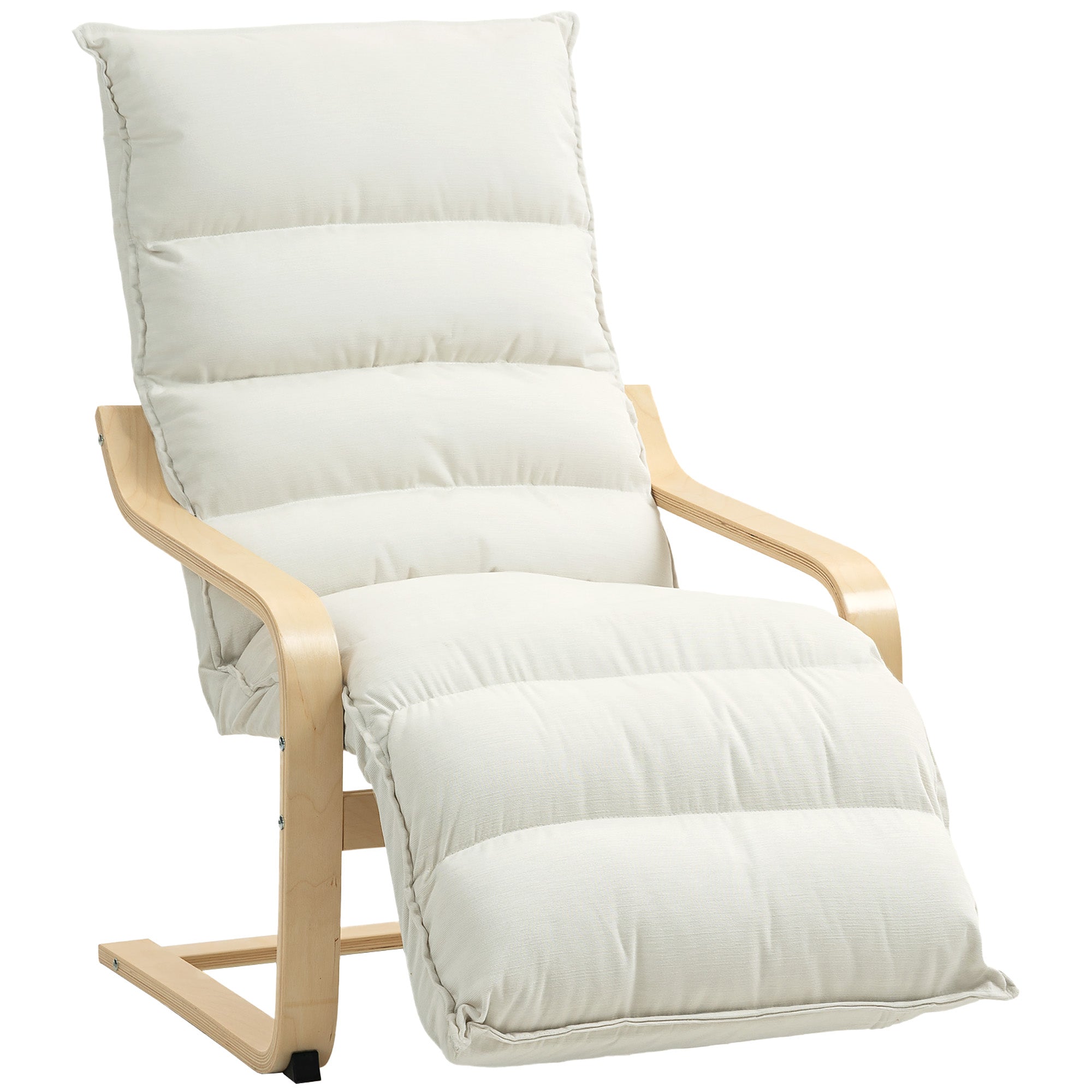 HOMCOM Curved Wooden Accent Chair, with Adjustable Footrest - Cream White - North Peak Garden Furniture