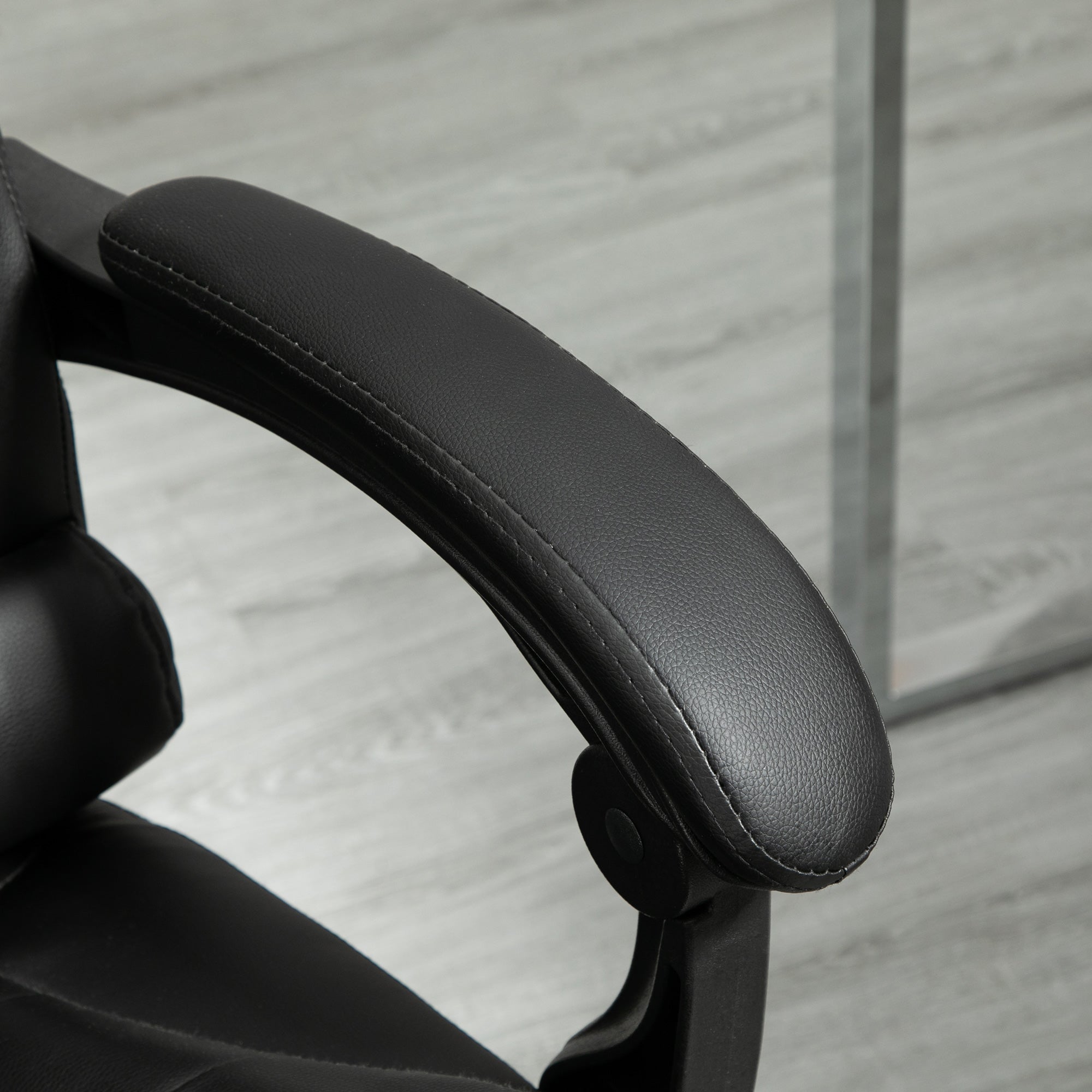 HOMCOM Executive Office Chair, PU Leather Home Office Chair with Swivel Wheels, Reclining Backrest, Retractable Footrest, Black - North Peak Garden Furniture