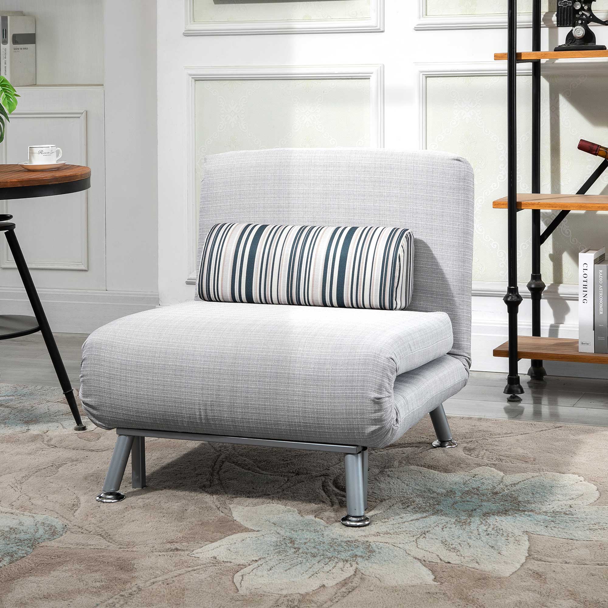 HOMCOM Single Sofa Bed, 1 Person Sleeper Foldable Lounge with Pillow, Grey - North Peak Garden Furniture