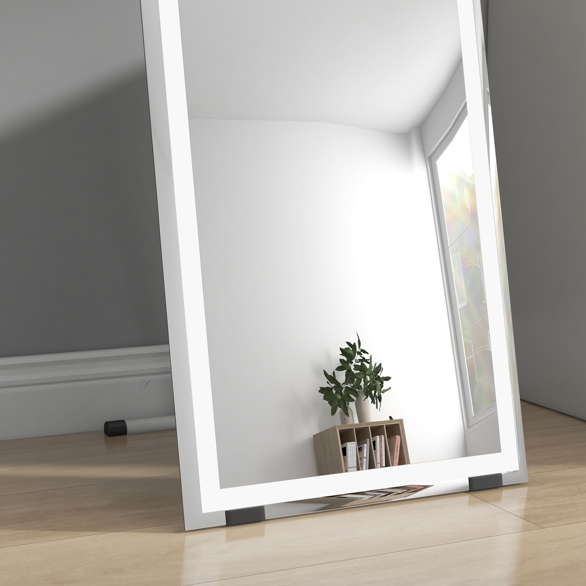 HOMCOM Standing Dressing Mirror with LED Lights, Wall Dressing Mirror for Bedroom with Dimmable and 3 Colour Lighting, White - North Peak Garden Furniture