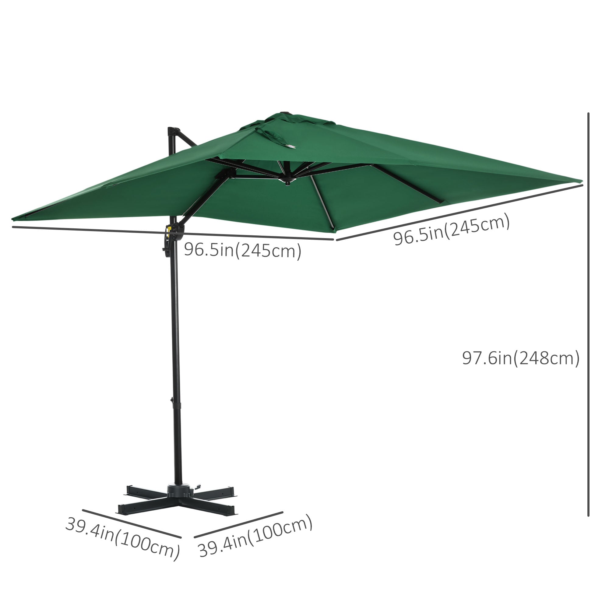 Outsunny Square Umbrella Parasol W/360° Rotation, 245Lx245Wx248H cm-Green - North Peak Garden Furniture