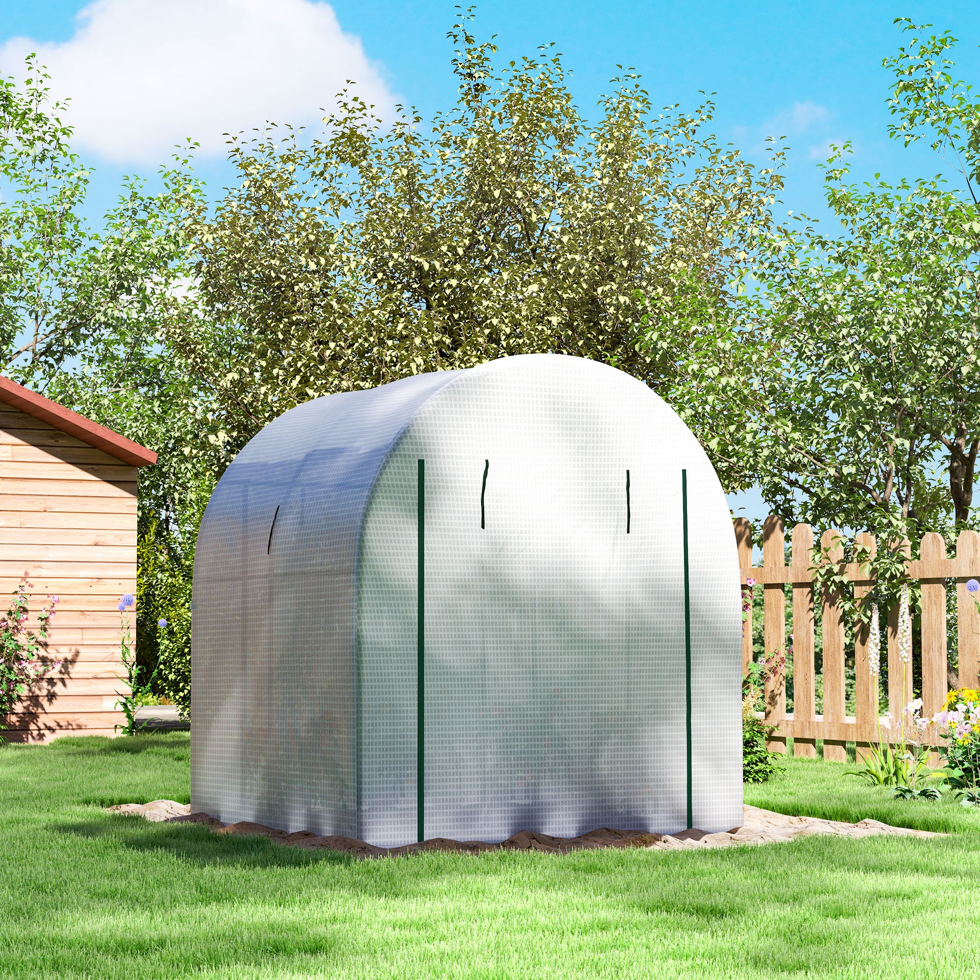 Outsunny 180 x 180cm Walk-In Polytunnel Greenhouse - White - North Peak Garden Furniture