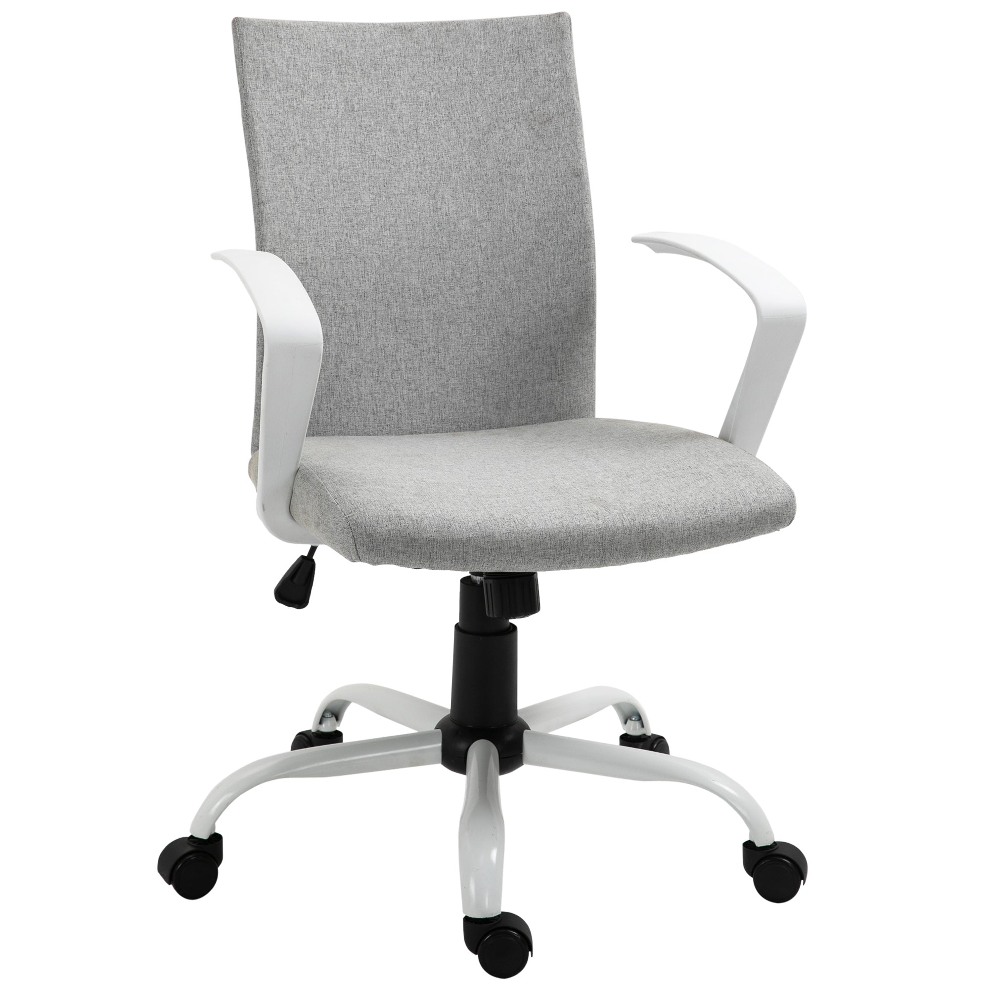 Vinsetto Office Chair Linen Swivel Computer Desk Chair Home Study Task Chair with Wheels, Arm, Adjustable Height, Light Grey - North Peak Garden Furniture