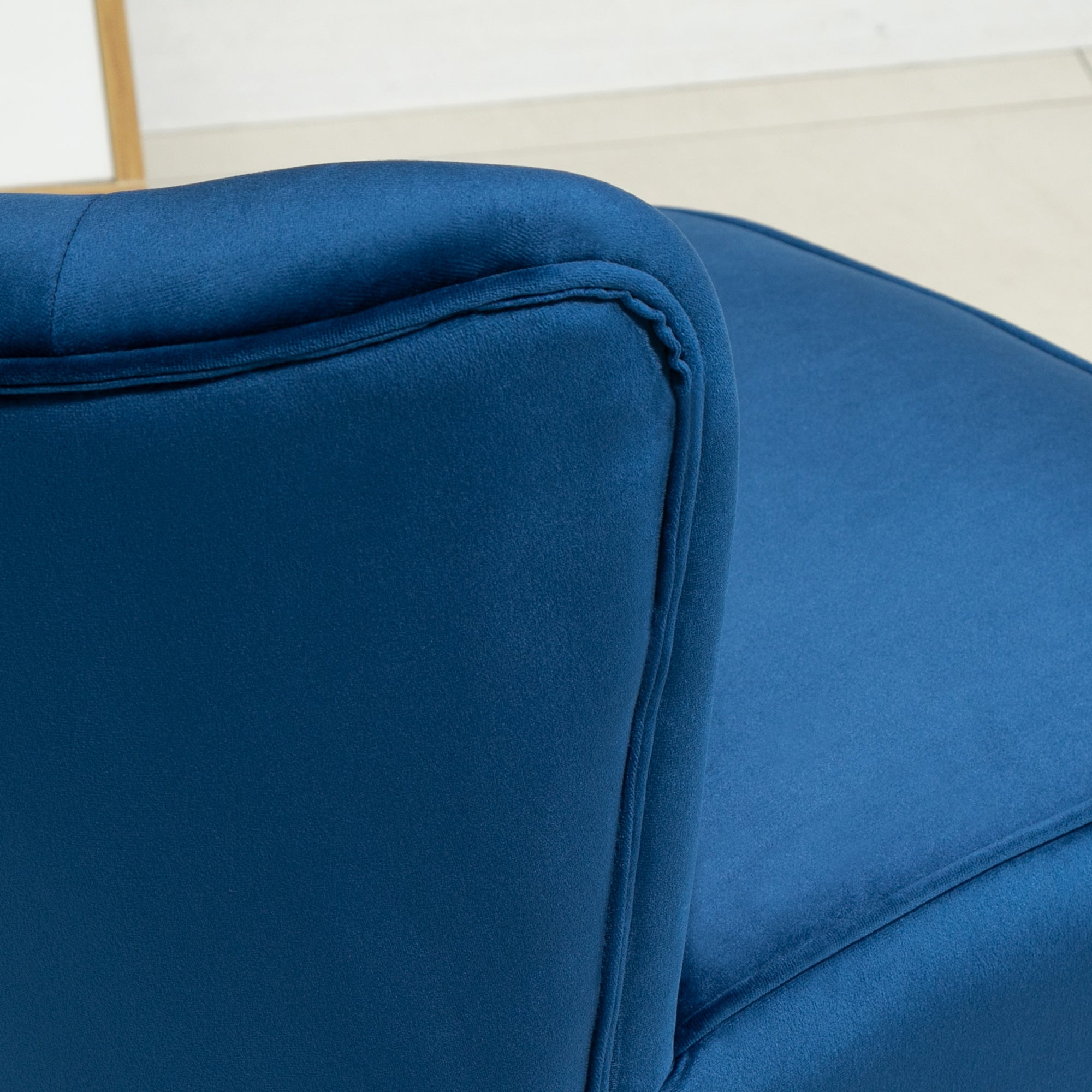 HOMCOM Velvet Accent Chair Occasional Tub Seat Padding Curved Back w/ Ottoman Wood Frame Legs Home Furniture, Dark Blue - North Peak Garden Furniture
