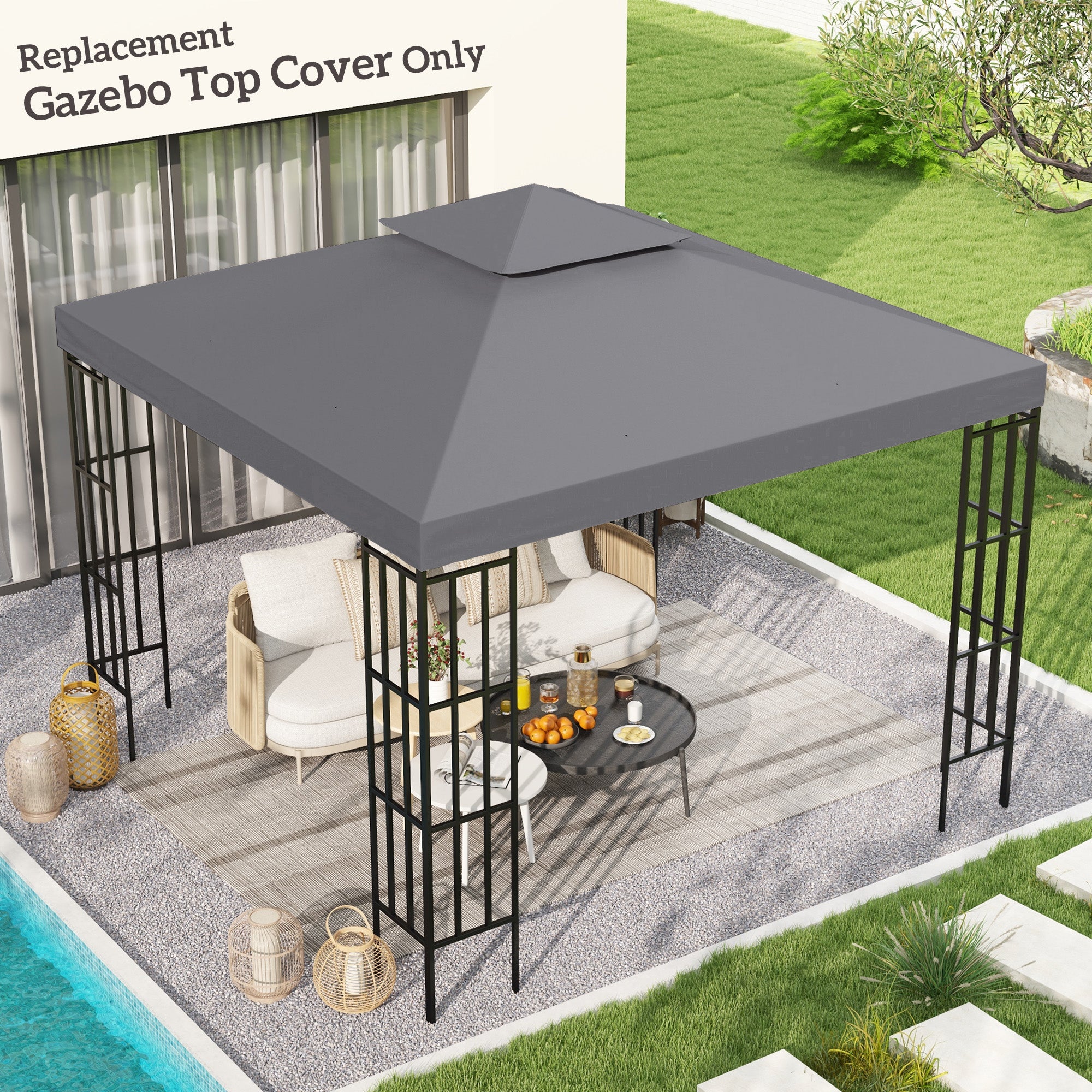 Outsunny 3(m) Gazebo Top Cover Double Tier Canopy Replacement Pavilion Roof Deep Grey - North Peak Garden Furniture