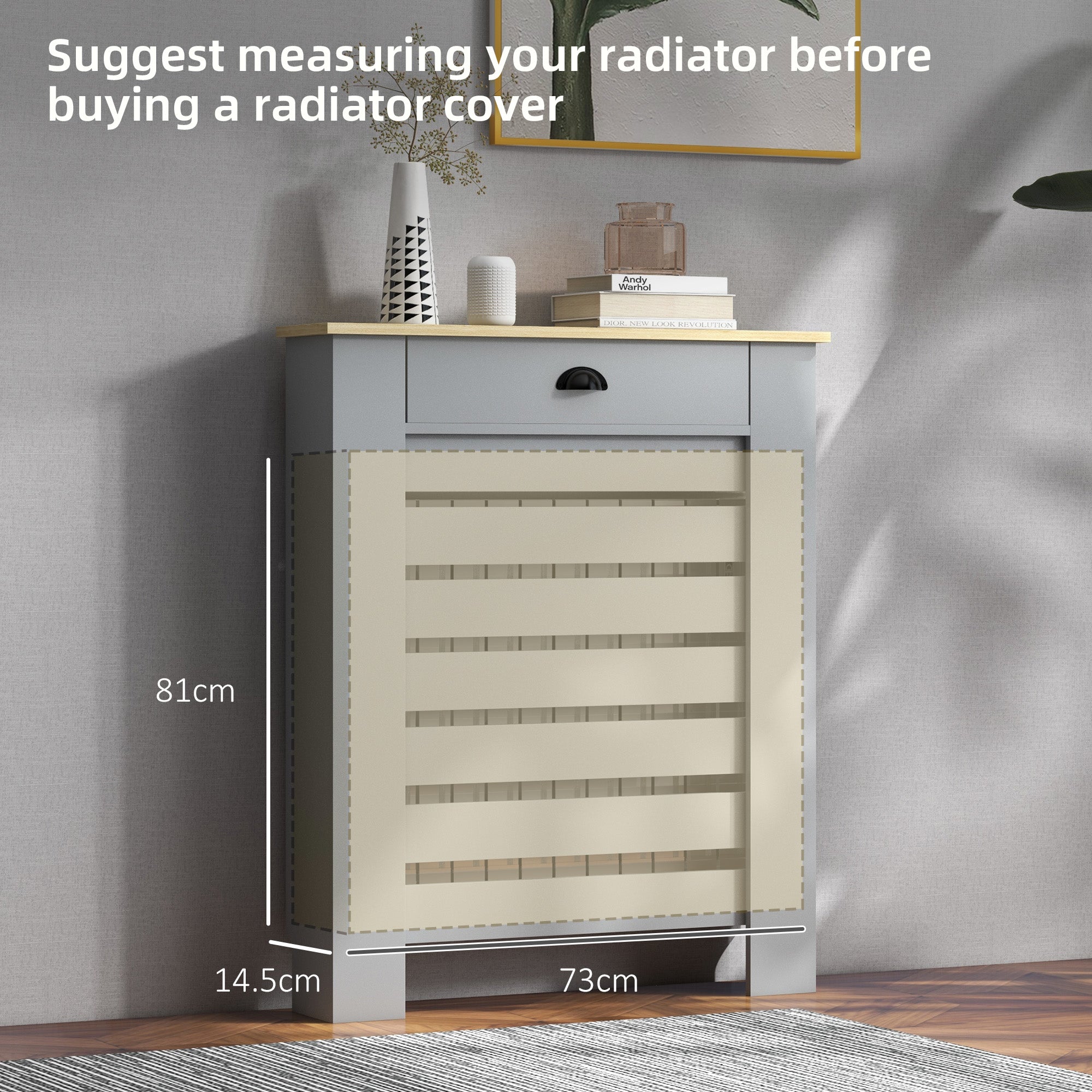HOMCOM 95.5H x 78Wcm Radiator Cover, with Drawer - Grey - North Peak Garden Furniture