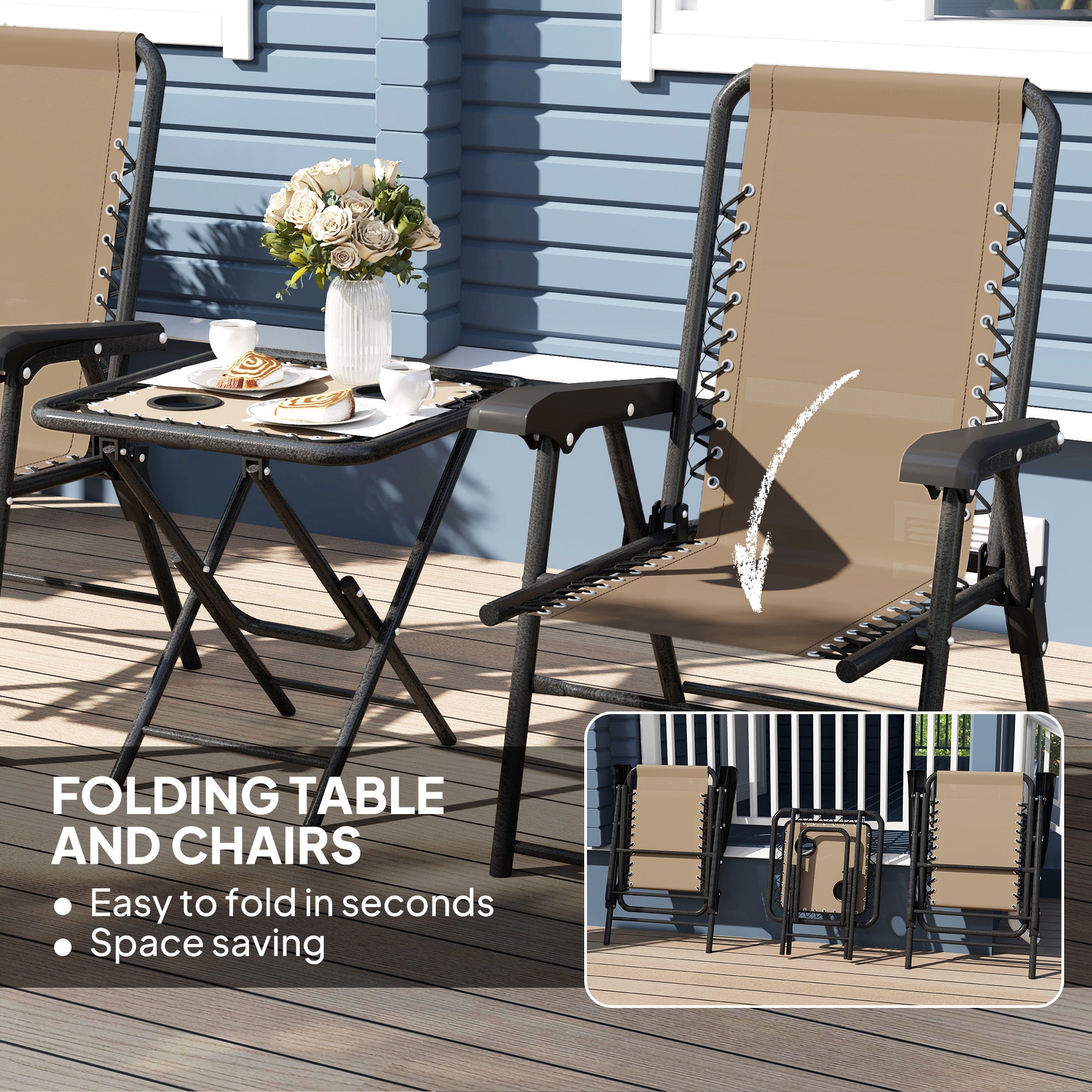 Outsunny Three-Piece Garden Table and Chair Set - Khaki - North Peak Garden Furniture