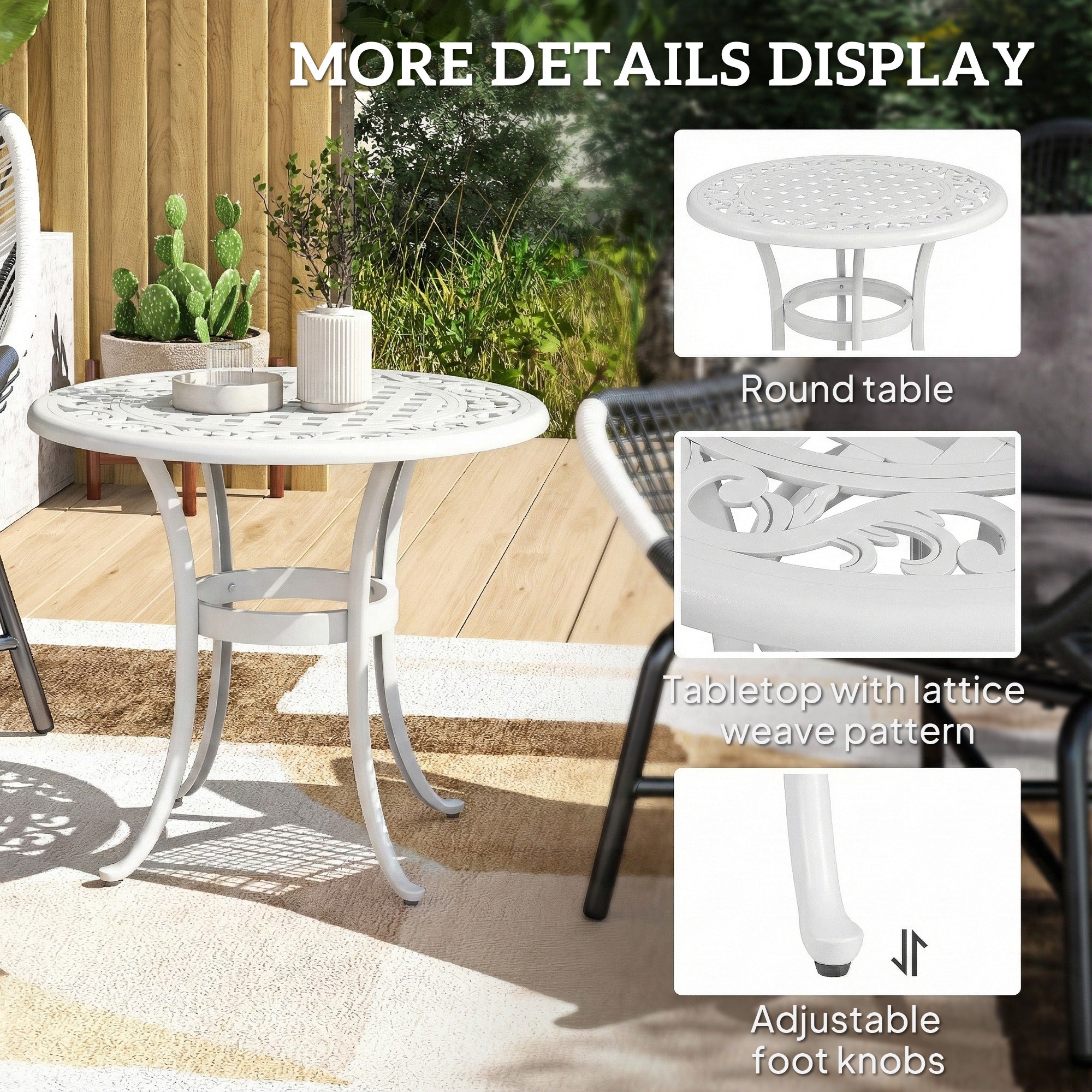 Outsunny 60 cm Round Garden Table, Cast Aluminium Outdoor Patio Table, White