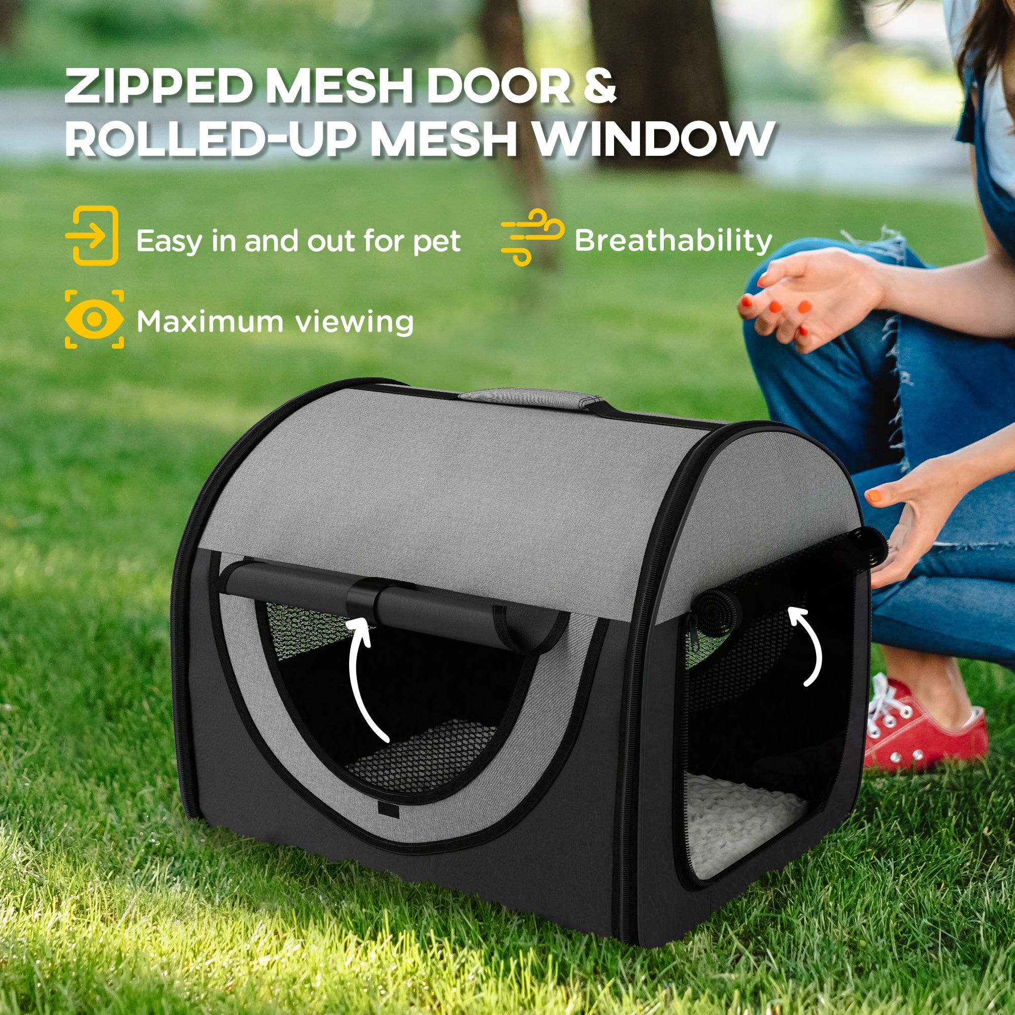 Pawhut Folding Fabric Soft Pet Crate, 46Lx36Wx41H cm - Black - North Peak Garden Furniture