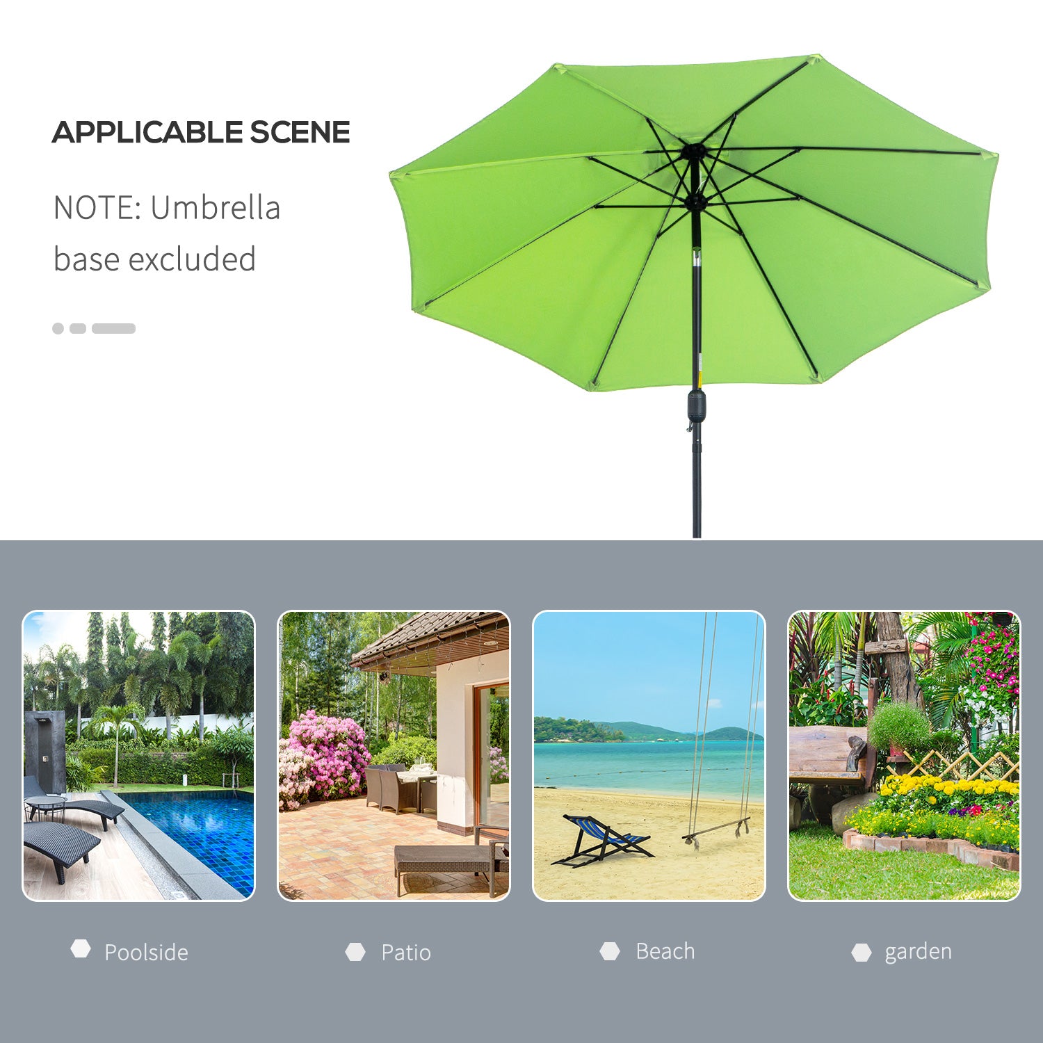 Outsunny 2.7M Garden Parasol Umbrella with Glass Fibre Ribs and Aluminium Frame, Tilting Sun Shade Shelter Canopy, Light Green