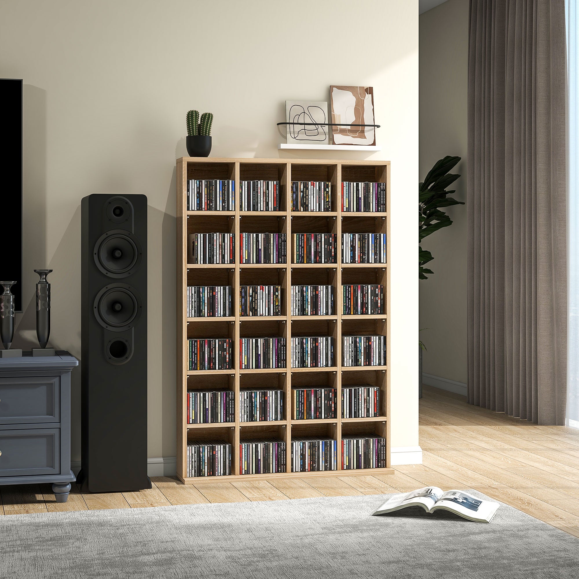 HOMCOM CD Storage Unit with Adjustable Shelves, 89 x 130.5 cm, Natural Wood Finish - North Peak Garden Furniture