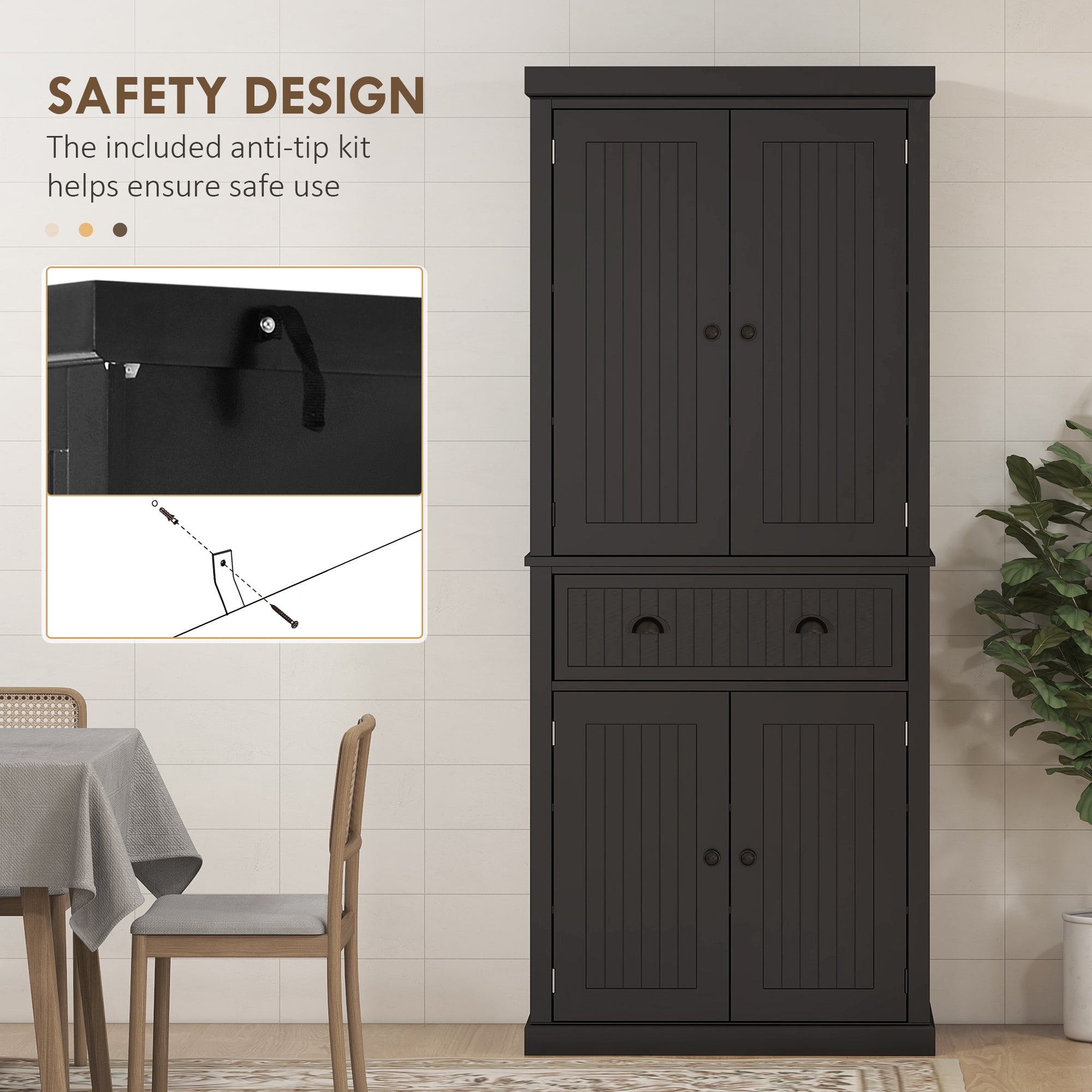 HOMCOM Freestanding Multi-Storage Kitchen Cabinet - Black - North Peak Garden Furniture