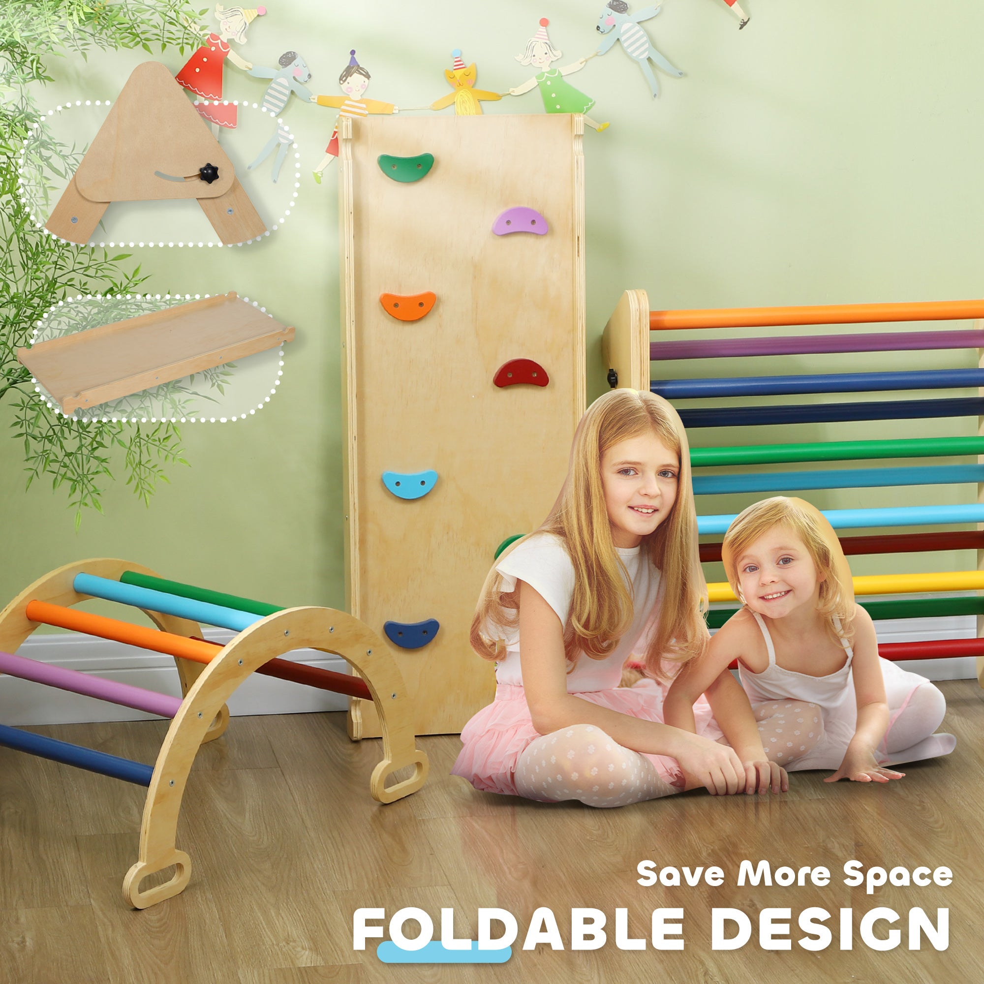AIYAPLAY 5 in 1 Toddler Climbing Frame with Ramp, Arch, for 18-48 Months, Multicolour - North Peak Garden Furniture
