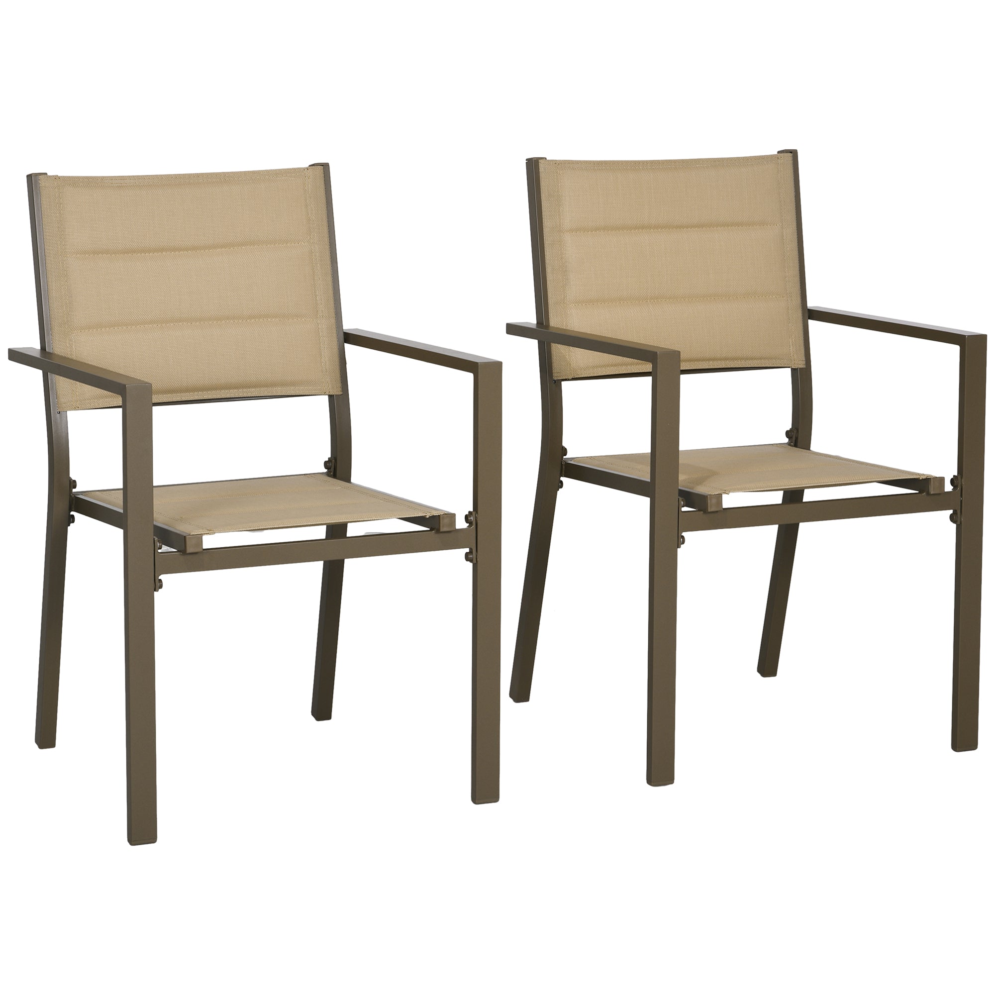 Outsunny Set of Two Aluminium Stacking Garden Chairs - Khaki - North Peak Garden Furniture