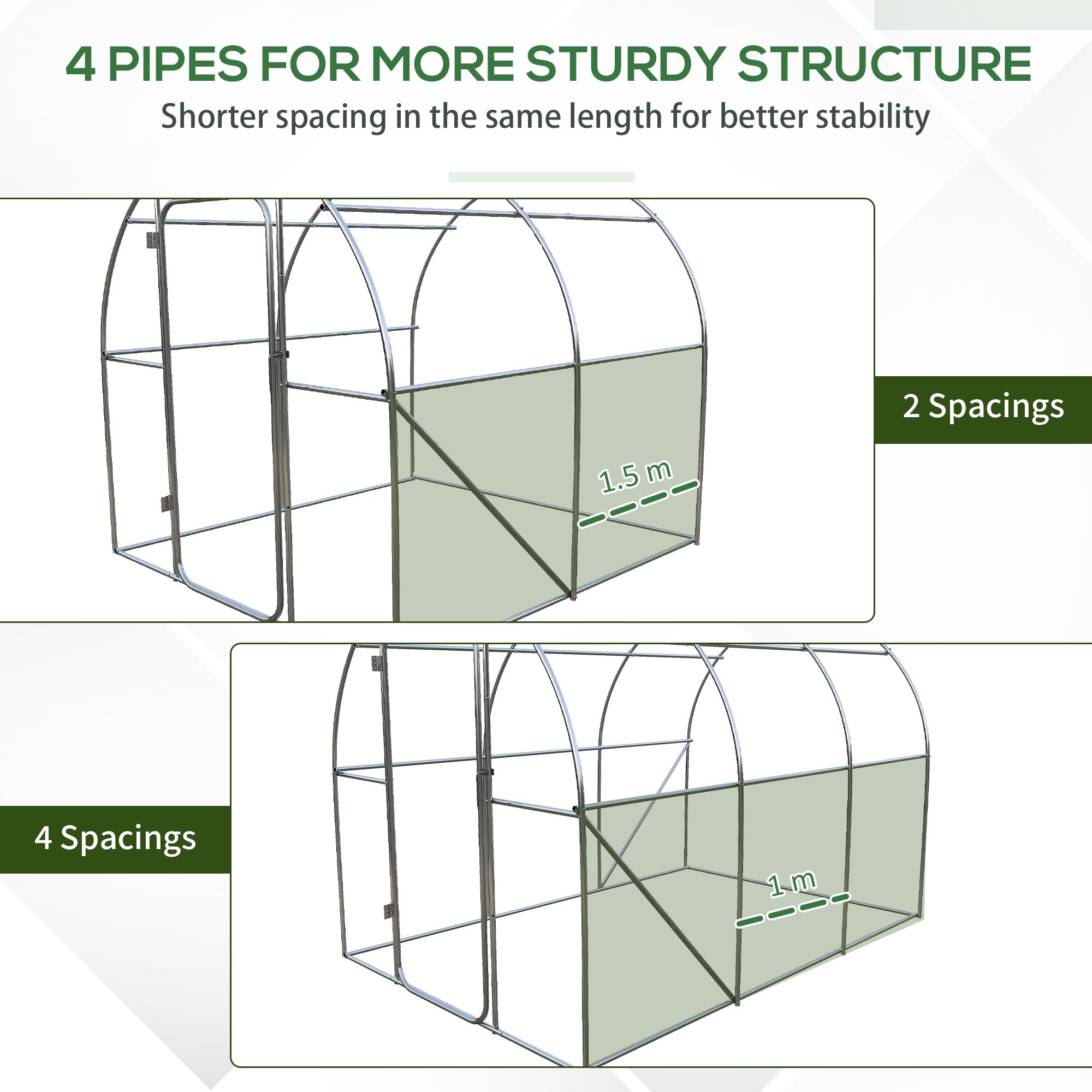 Outsunny Large Polytunnel Walk In Greenhouse, Plant Gardening Tunnel Green House with Metal Hinged Door, Galvanised Steel Frame & Mesh Windows, Green (3 x 2 m) - North Peak Garden Furniture