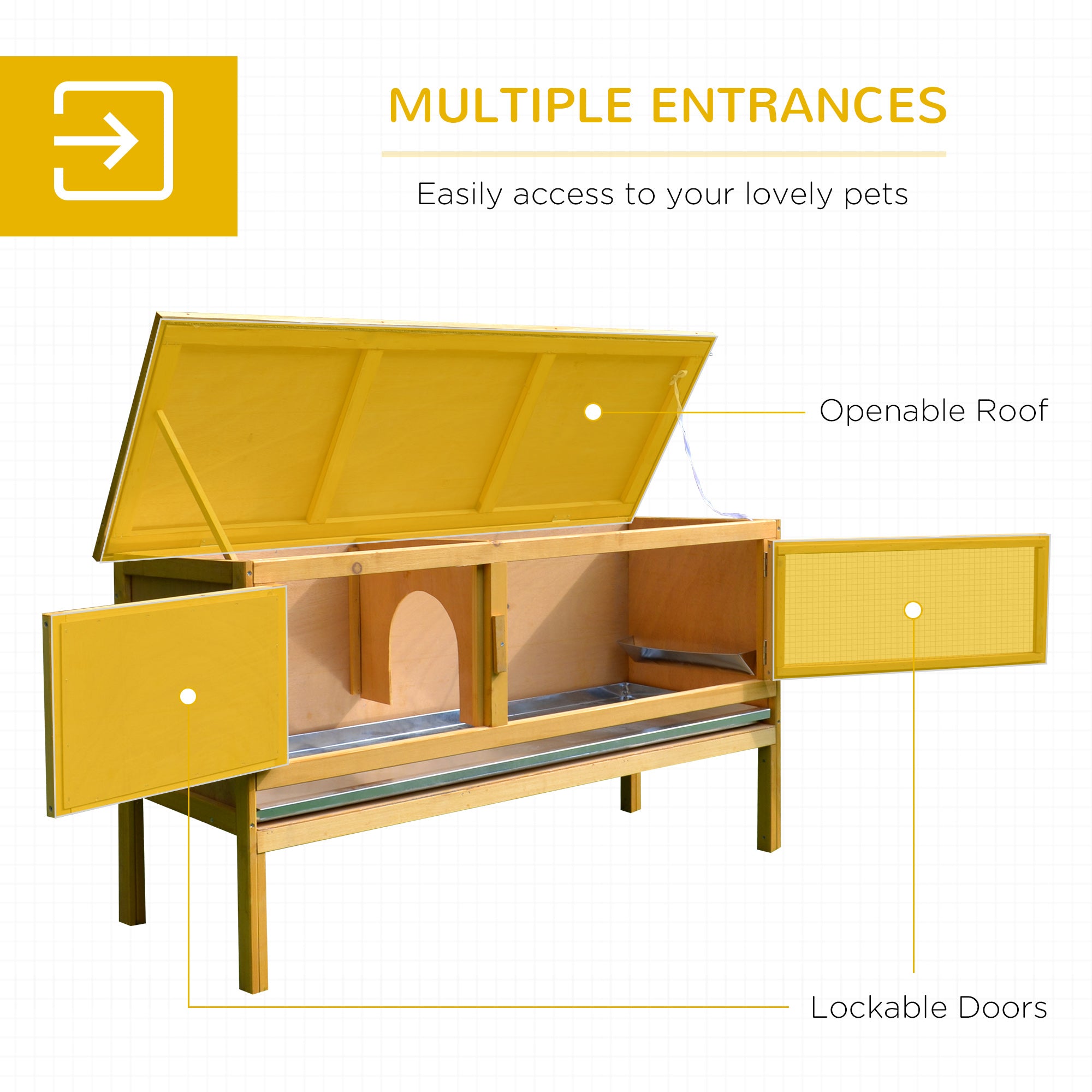PawHut Rabbit Hutch Outdoor Guinea Pig Hutch House Small Animal Bunny Cage w/ Openable Roof, 115 x 44 x 65 cm - North Peak Garden Furniture