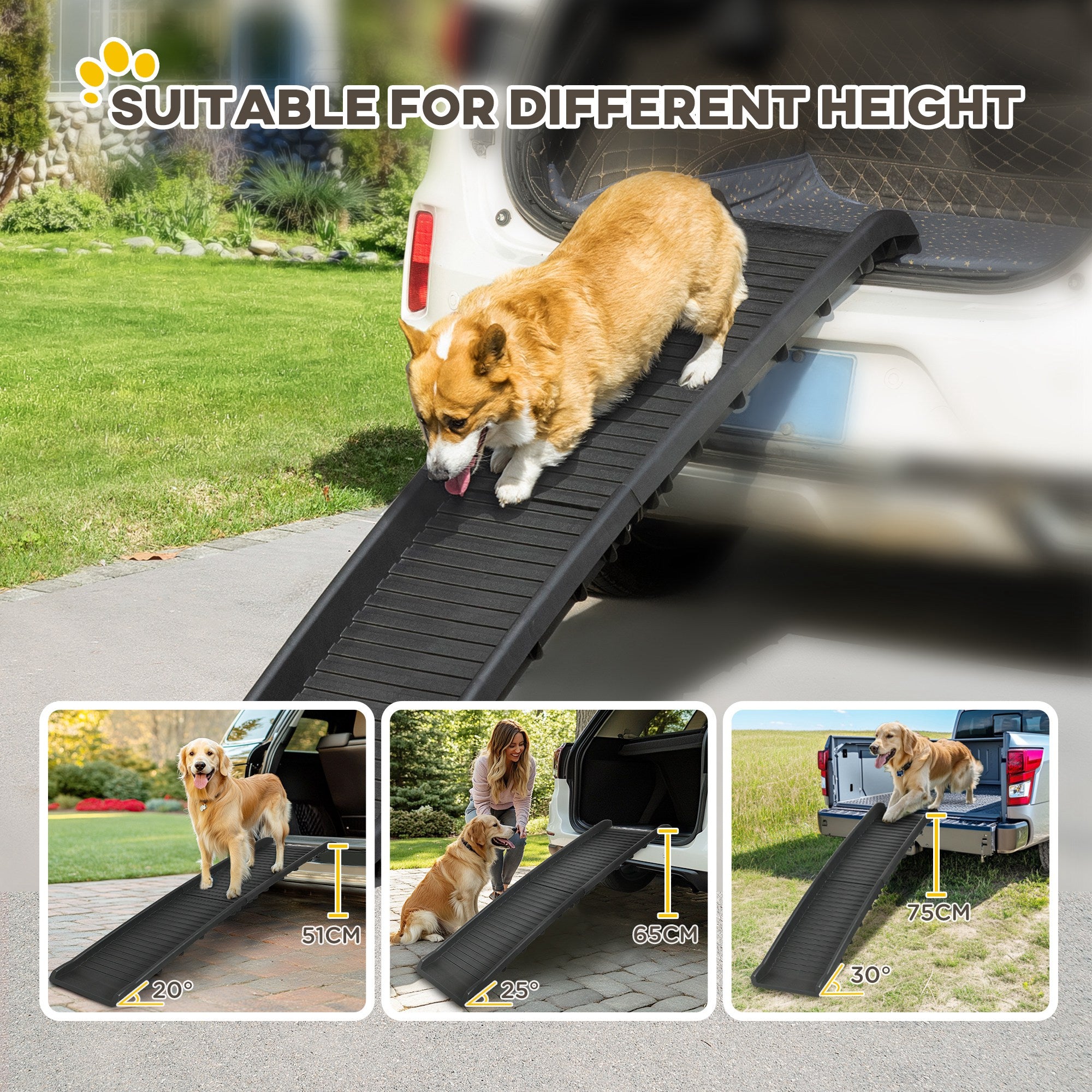 PawHut Foldable Pet Ramp Dog Car Ramp for SUVs, Cars - Black - North Peak Garden Furniture