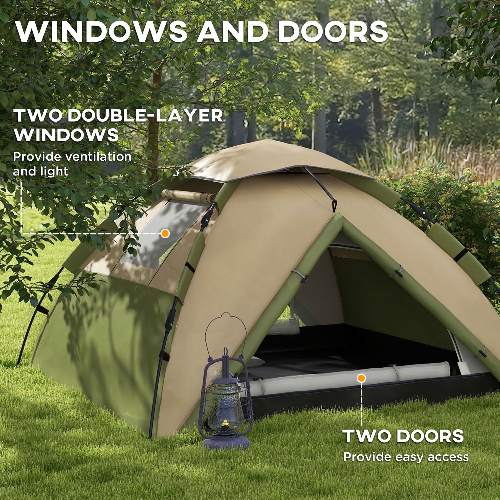 Outsunny Two-Man One Room Camping Tent, with Accessories - Dark Green - North Peak Garden Furniture