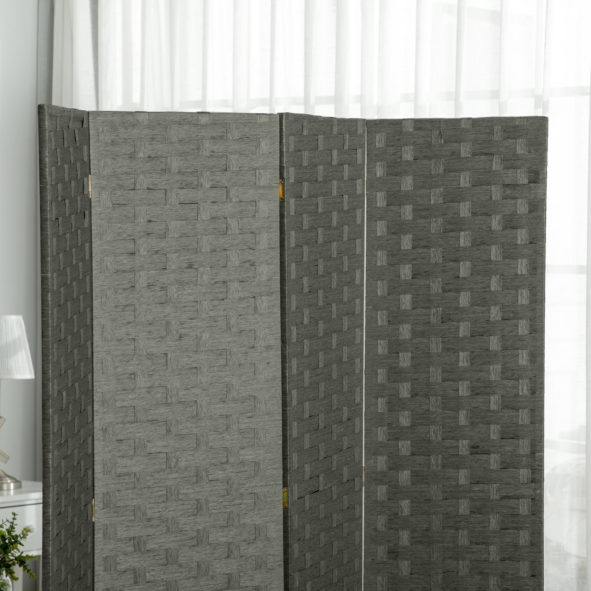 HOMCOM 4-Panel Room Dividers, Wave Fibre Freestanding Folding Privacy Screen Panels, Partition Wall Divider for Indoor Bedroom Office, 170 cm, Grey - North Peak Garden Furniture