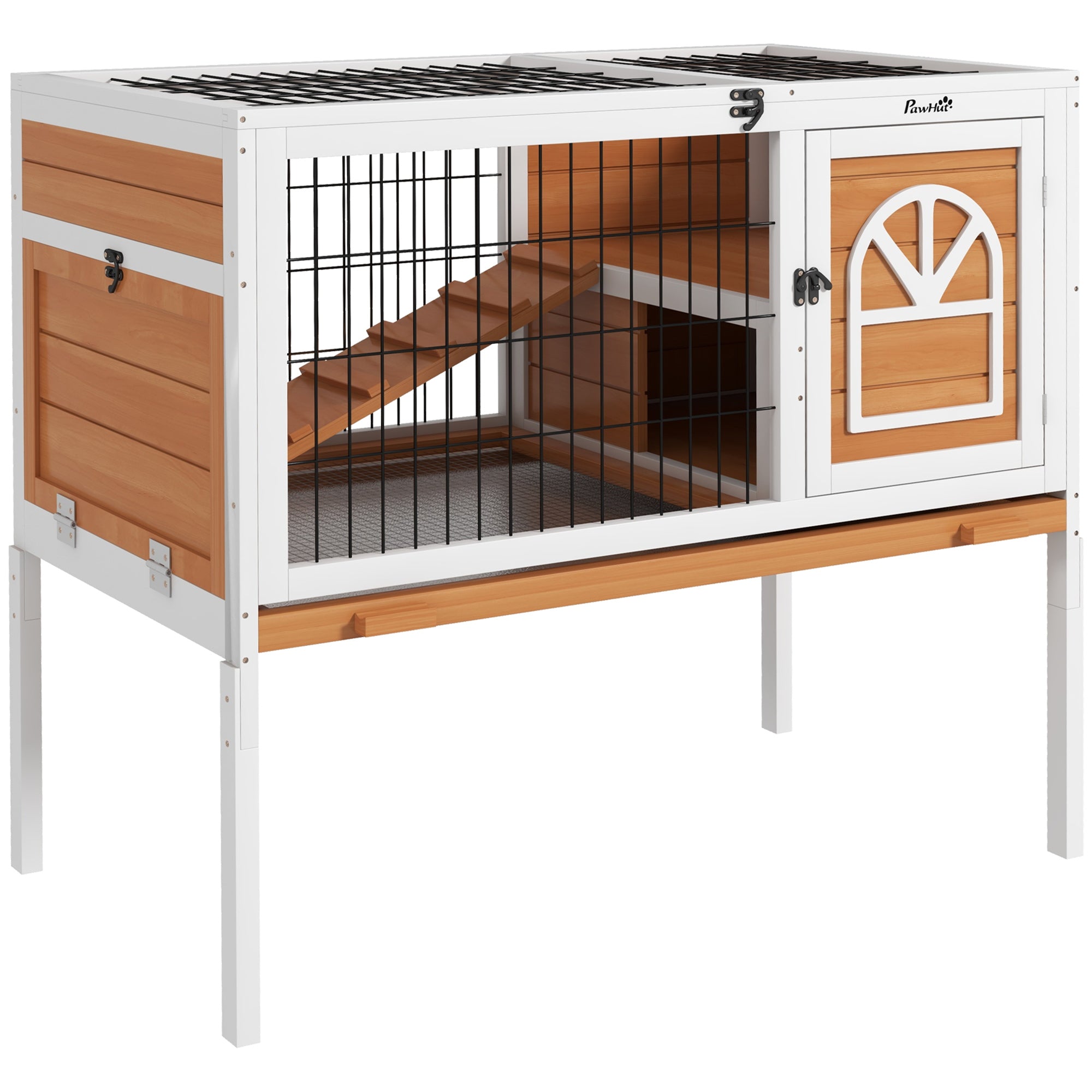 PawHut Wooden Rabbit Hutch, Guinea Pig Cage, with Removable Tray, Openable Roof - North Peak Garden Furniture