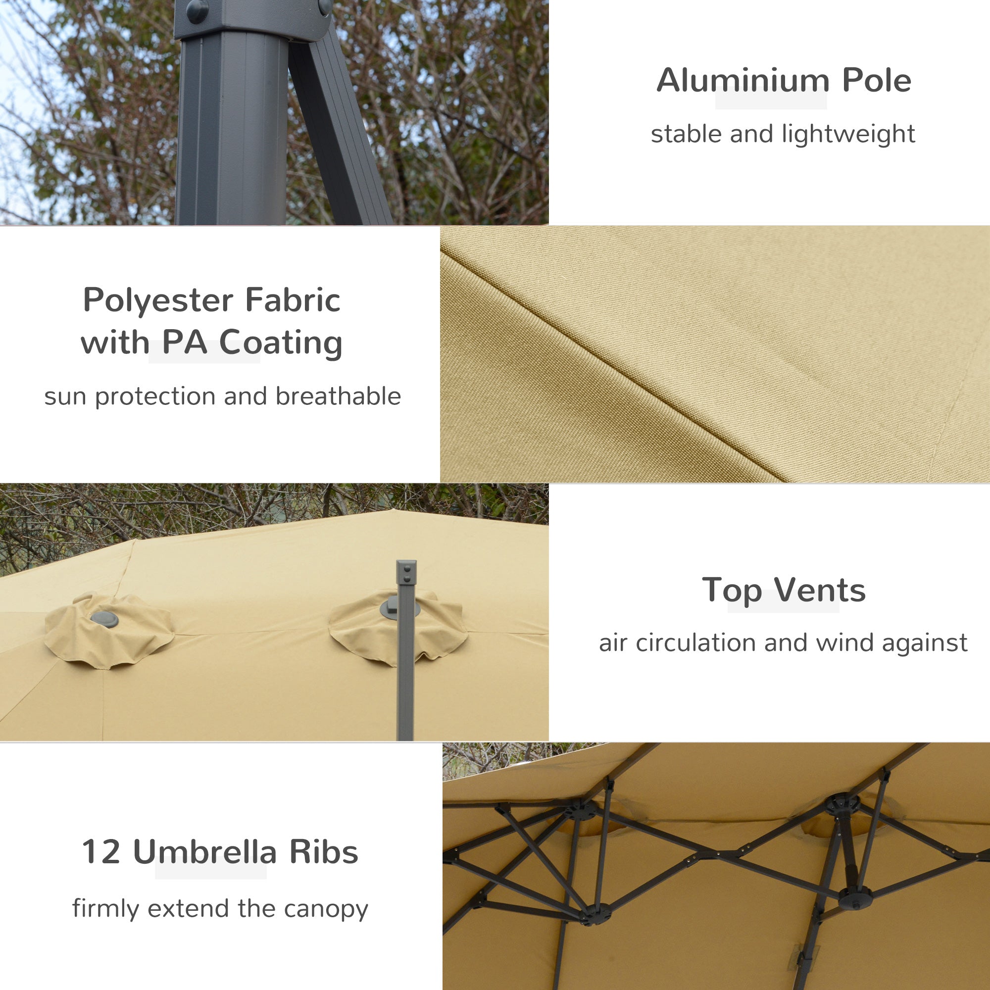 Outsunny 4.5 m Patio Parasol, Large Double-Sided Rectangular Garden Umbrella with Crank Handle, 360° Cross Base for Bench, Outdoor, Khaki