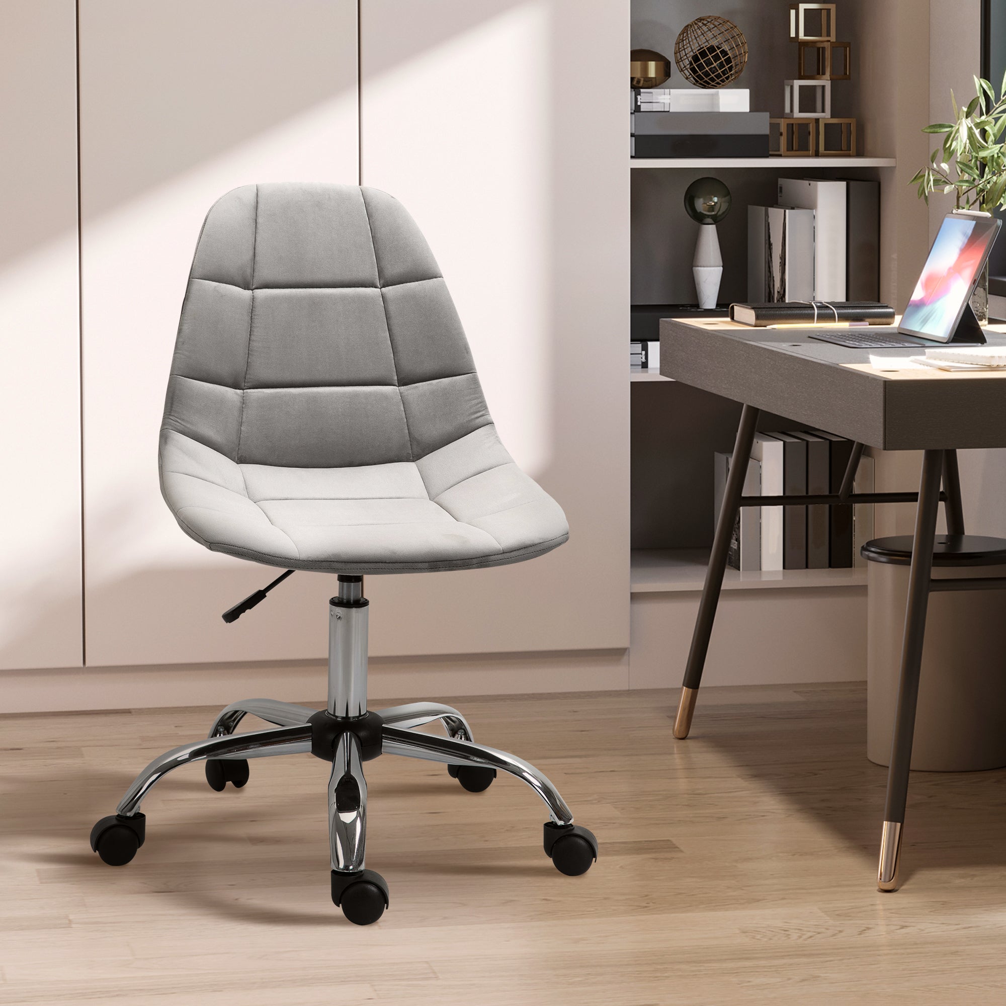 Vinsetto Ergonomic Office Chair with Adjustable Height and Wheels Velvet Executive Chair Armless for Home Study Bedroom Grey - North Peak Garden Furniture