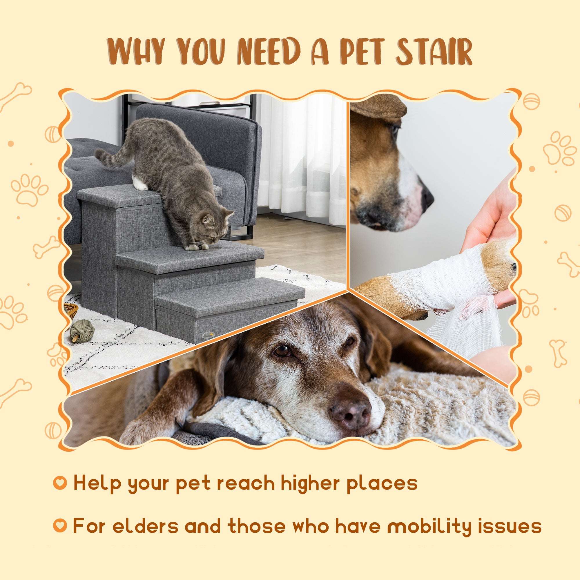PawHut 3 Steps Pet Stairs, with Storage Boxes, for Bed, Couches - Grey - North Peak Garden Furniture