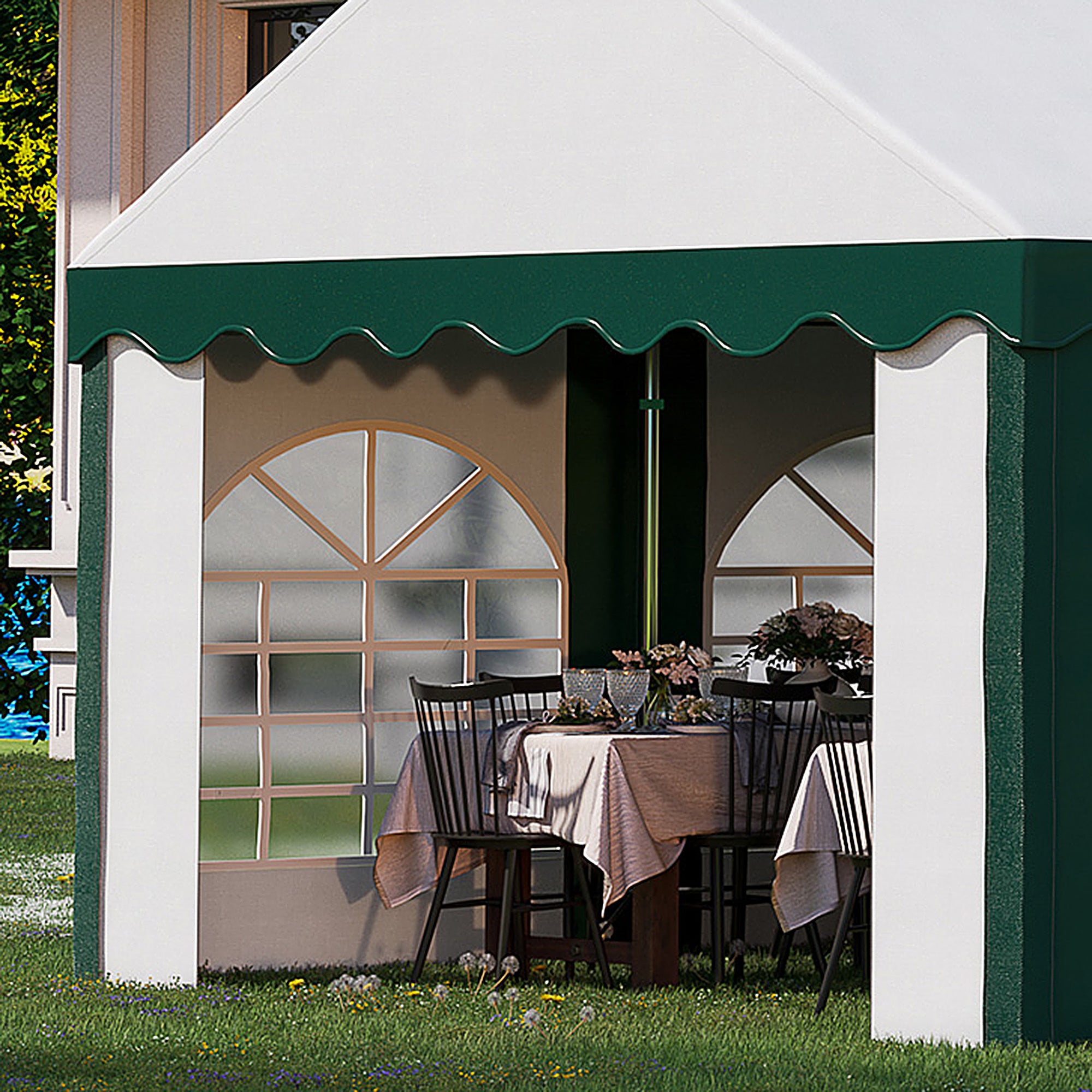 Outsunny 8 x 4m Garden Gazebo with Sides, Galvanised Marquee Party Tent with Eight Windows and Double Doors, for Parties, Wedding and Events - North Peak Garden Furniture