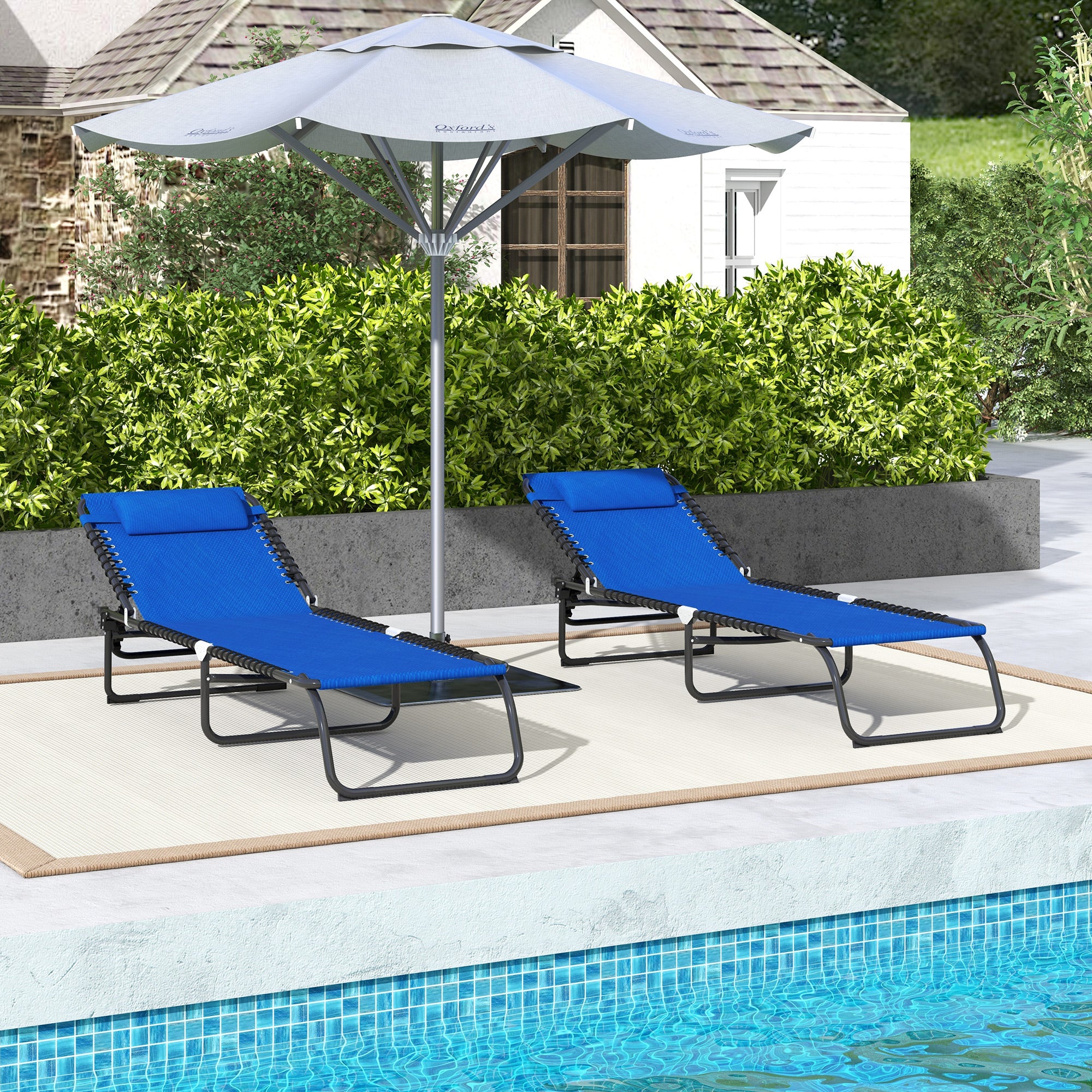 Outsunny Set of Two Folding Sun Loungers, with Four-Position Backs - Blue - North Peak Garden Furniture