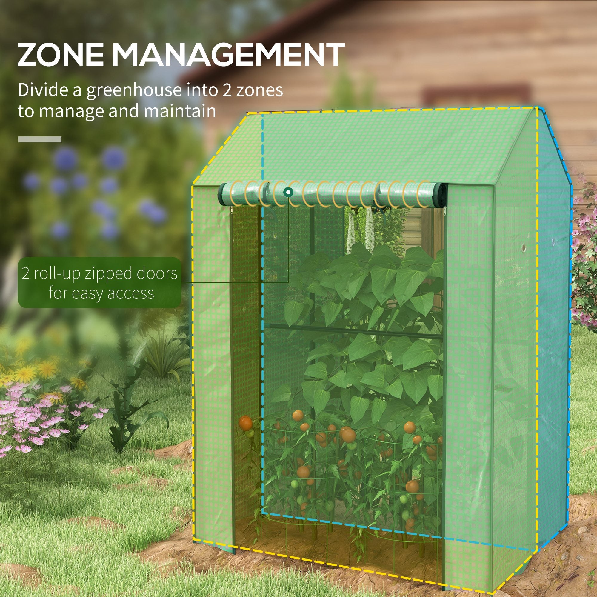 Outsunny 2-Room Green House, Mini Greenhouse with 2 Roll-up Doors, Vent Holes and Reinforced Cover, 100 x 80 x 150cm