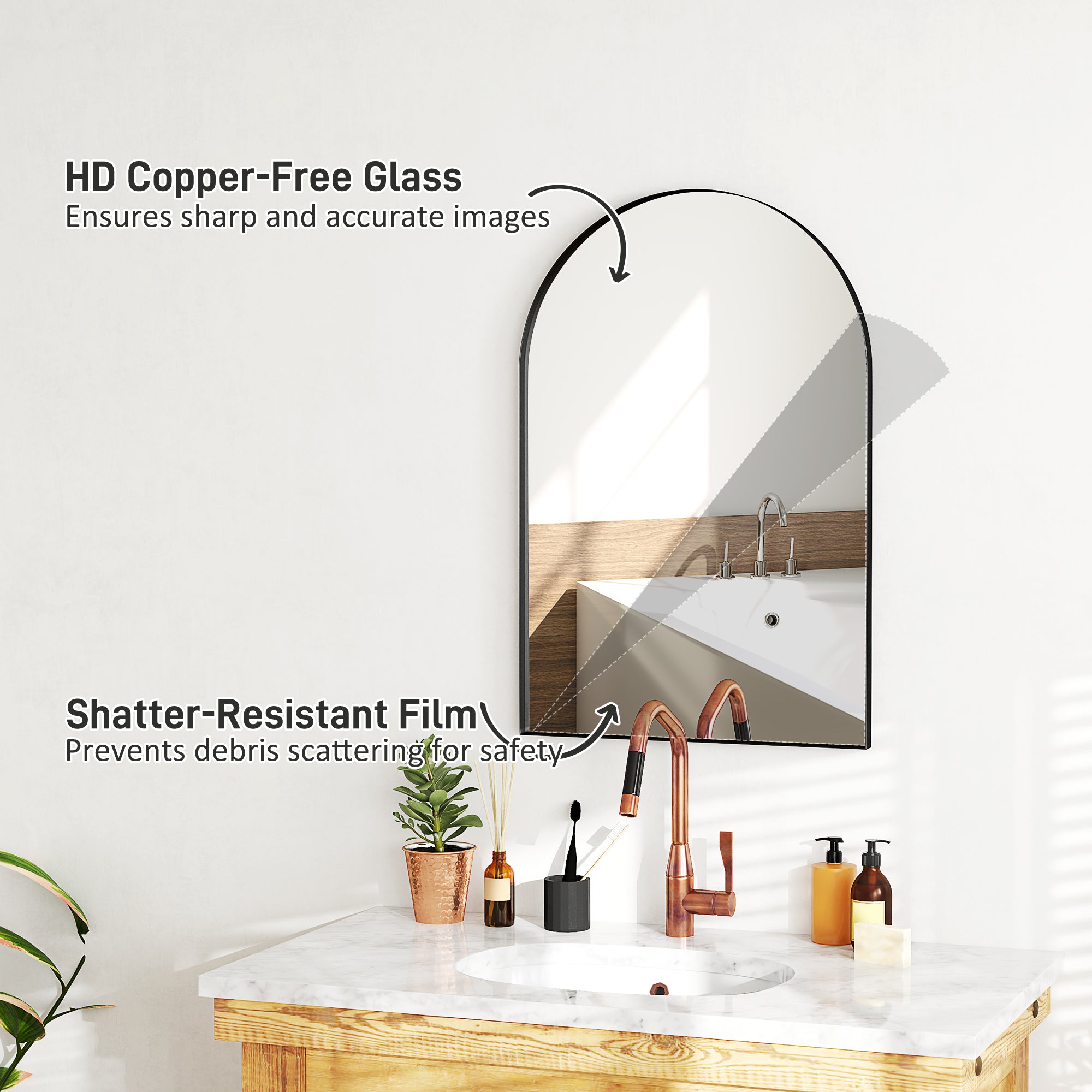 HOMCOM 60 x 90cm Arched Home Mirror - Black - North Peak Garden Furniture