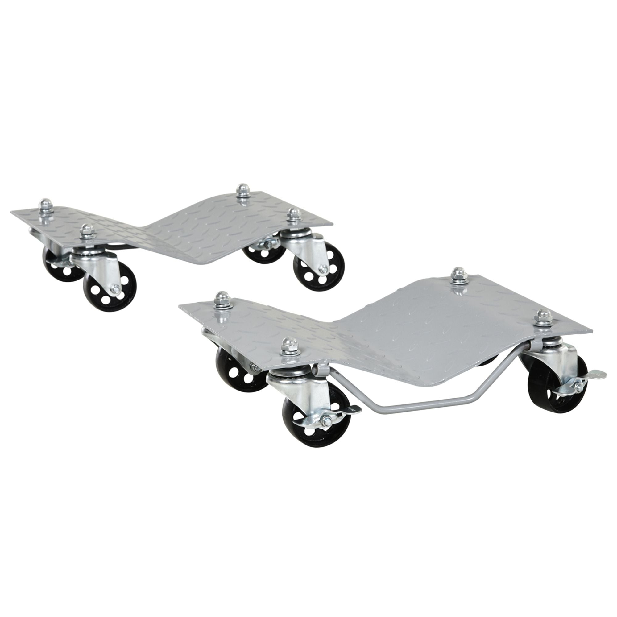 DURHAND 2 PCS Car Wheel Dollies with Swivel Casters, 680kg Capacity Car Dolly Skates Wheel Dolly Set with Non-Slip Metal Plates, Grey - North Peak Garden Furniture