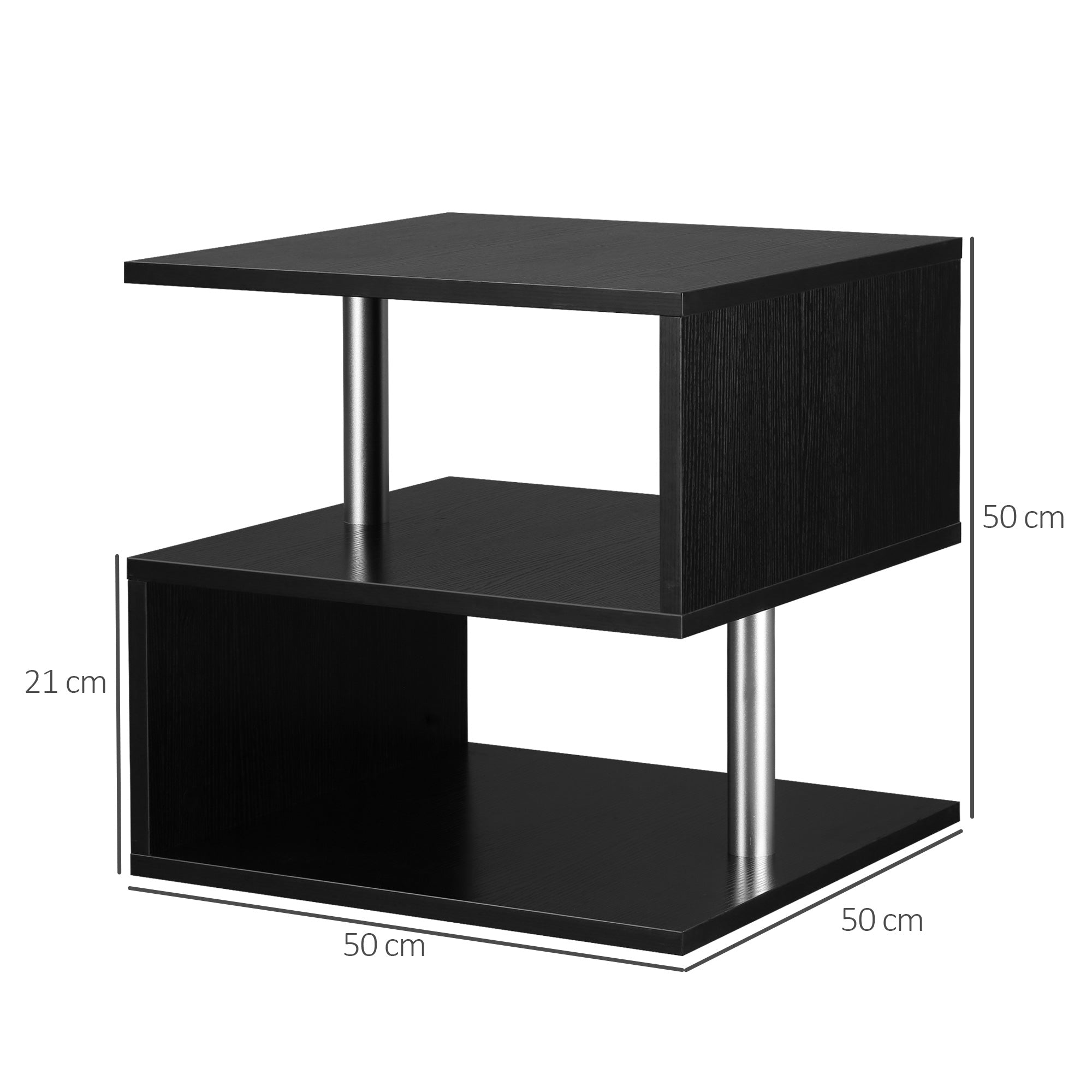 HOMCOM Wooden S Shape Cube Coffee Table 2 Tier Storage Shelves Organizer Office Bookcase Living Room End Desk Stand Display (Black) - North Peak Garden Furniture