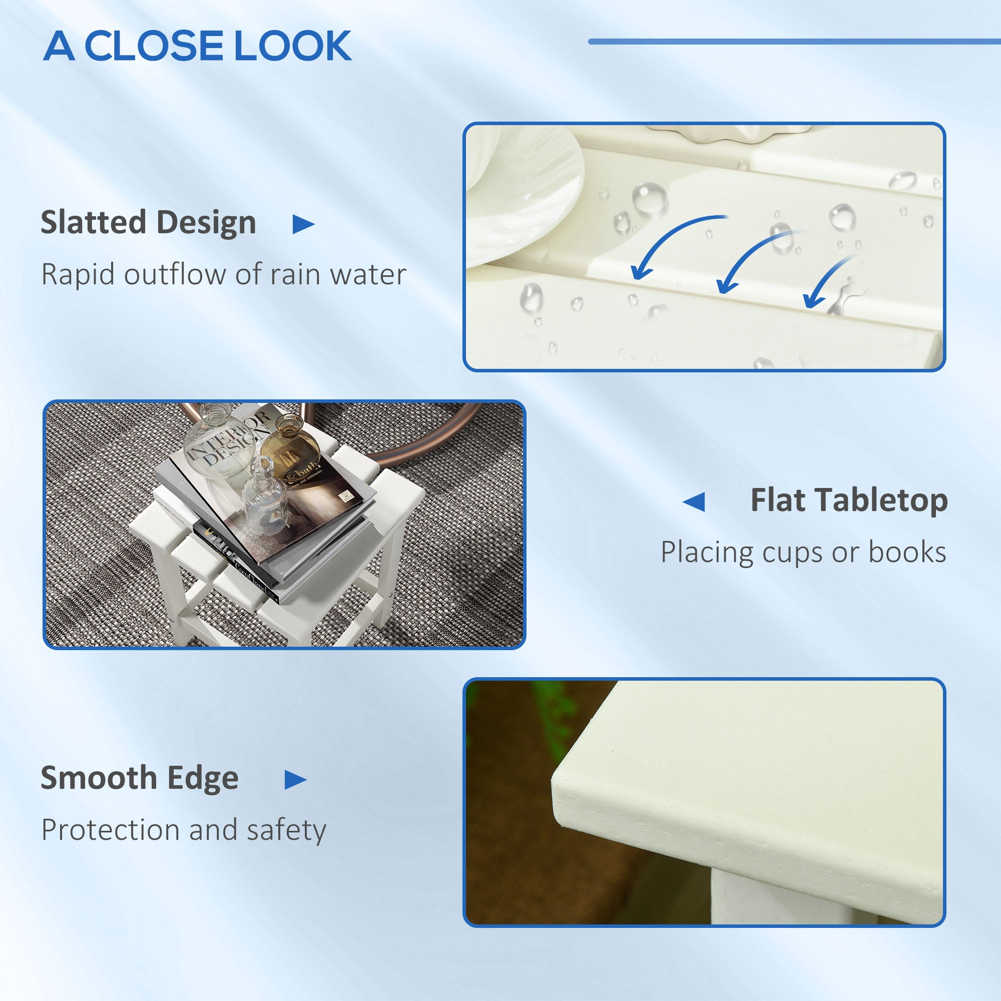 Outsunny Square Coffee Table, HDPE Tabletop and Frame for Porch, Garden, Side Table, 38 x 38 x 46 cm, White