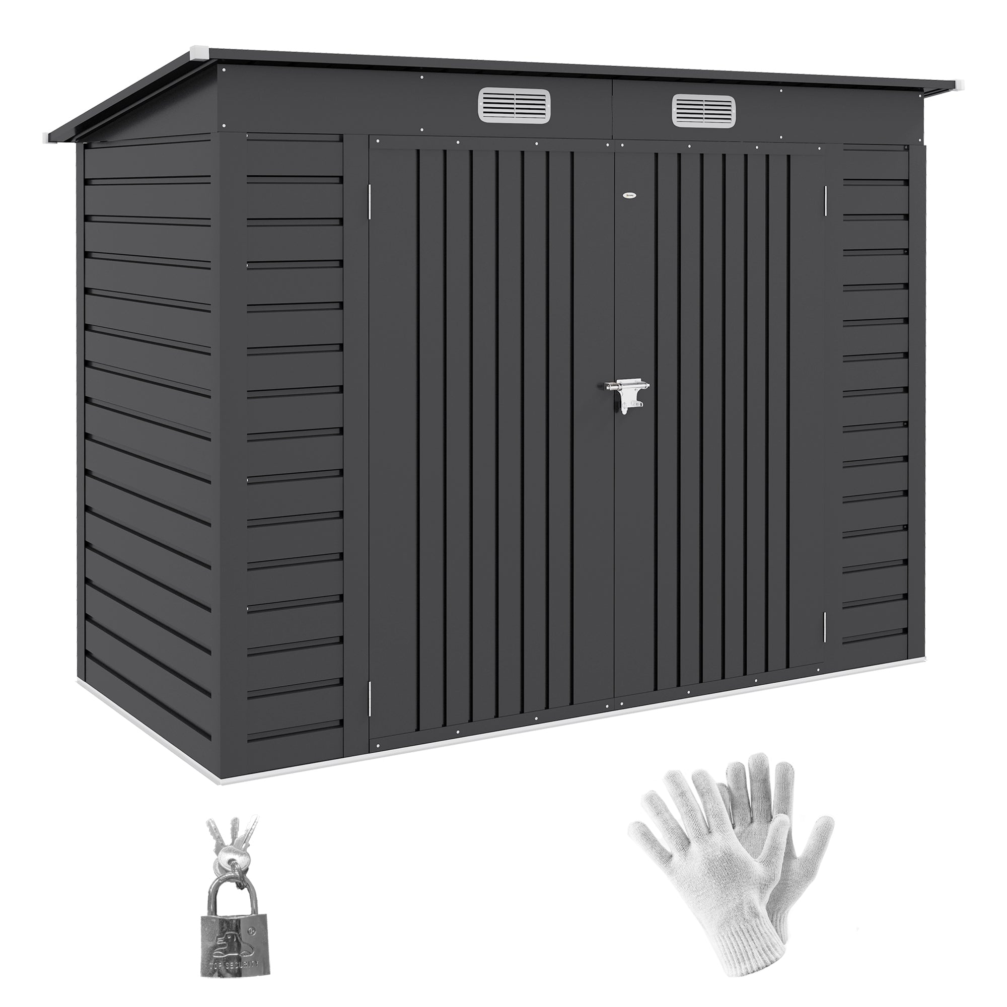 Outsunny 3.7 x 7.9ft Galvanised Steel Shed, with Latched Door and Padlock - Grey - North Peak Garden Furniture