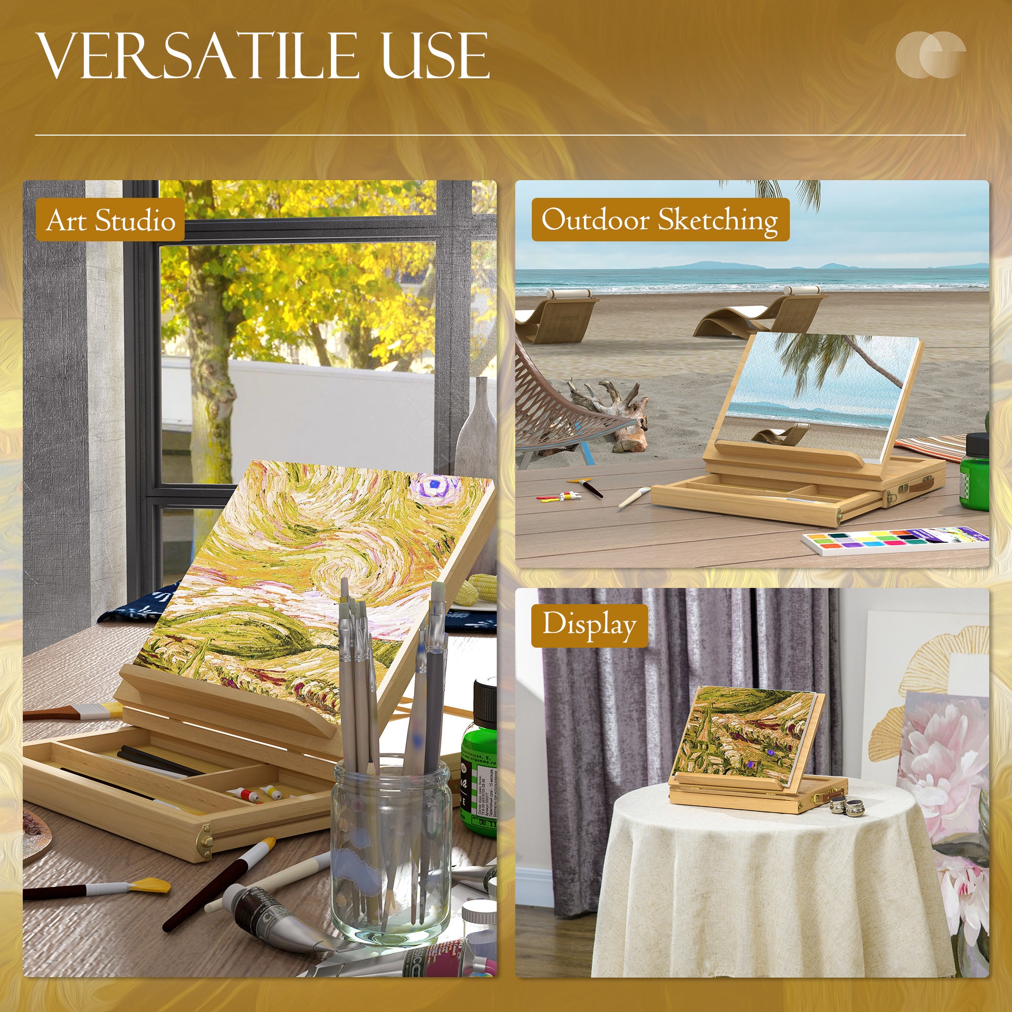 Vinsetto Wooden Table Easel Box, Adjustable Beechwood Table Box Easel with Storage Drawer, Portable Folding Artist Drawing & Sketching Board for Adults, Beginners, Artists Painting - North Peak Garden Furniture