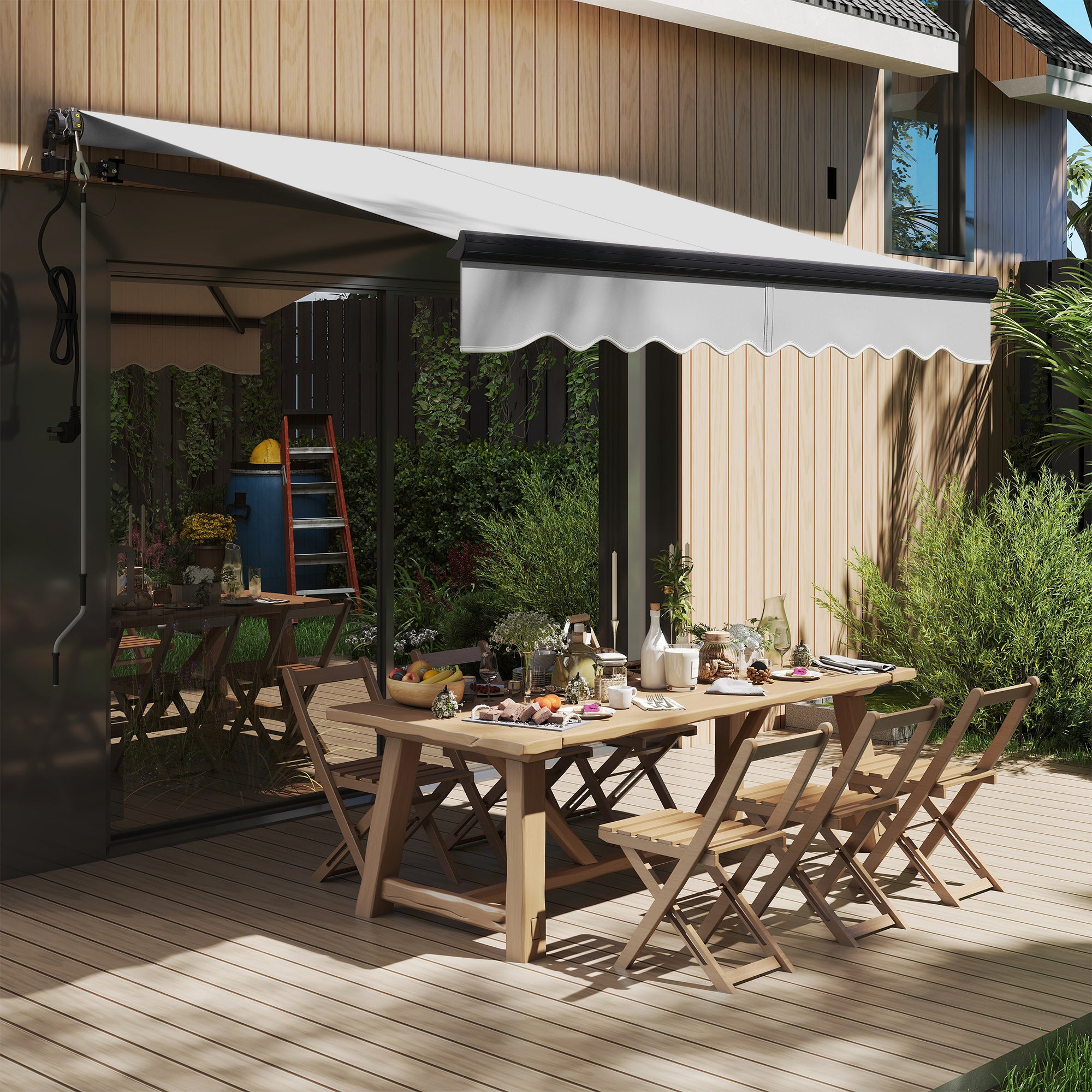 Outsunny 2.5 x 2m Electric Awning with Remote Controller, Aluminium Frame DIY Retractable Awning, UV30+ Sun Shade Canopy for Garden Patio Deck Door Window, Light Grey - North Peak Garden Furniture