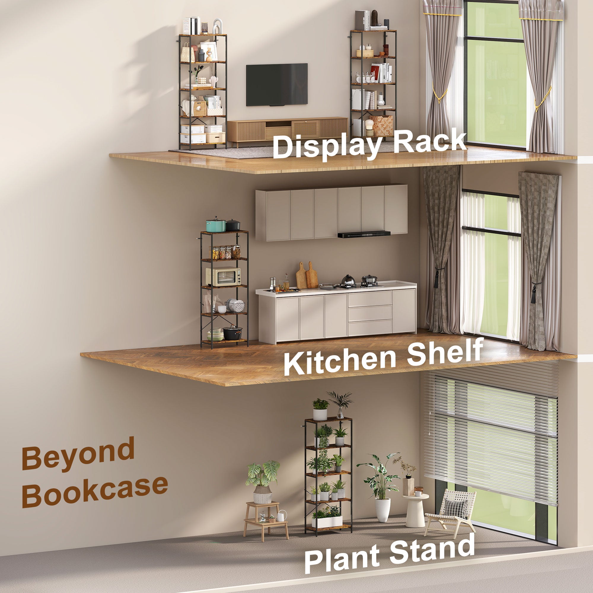 HOMCOM 5-Tier Bookshelf, Industrial Bookcase with Metal Frame - Rustic Brown and Black