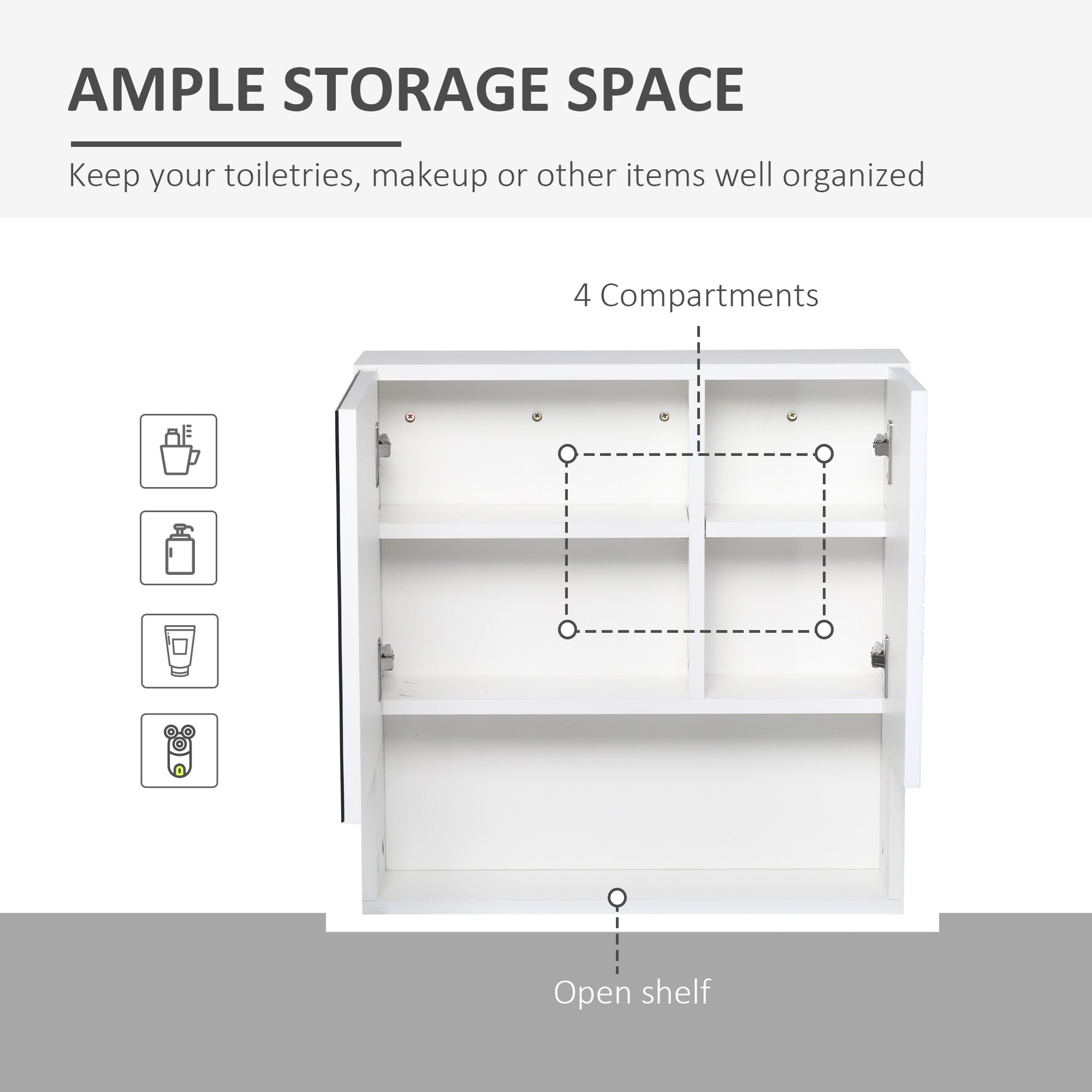 kleankin Bathroom Mirror Cabinet Wall-Mounted Storage w/ Double Door Adjustable Shelf - White - North Peak Garden Furniture