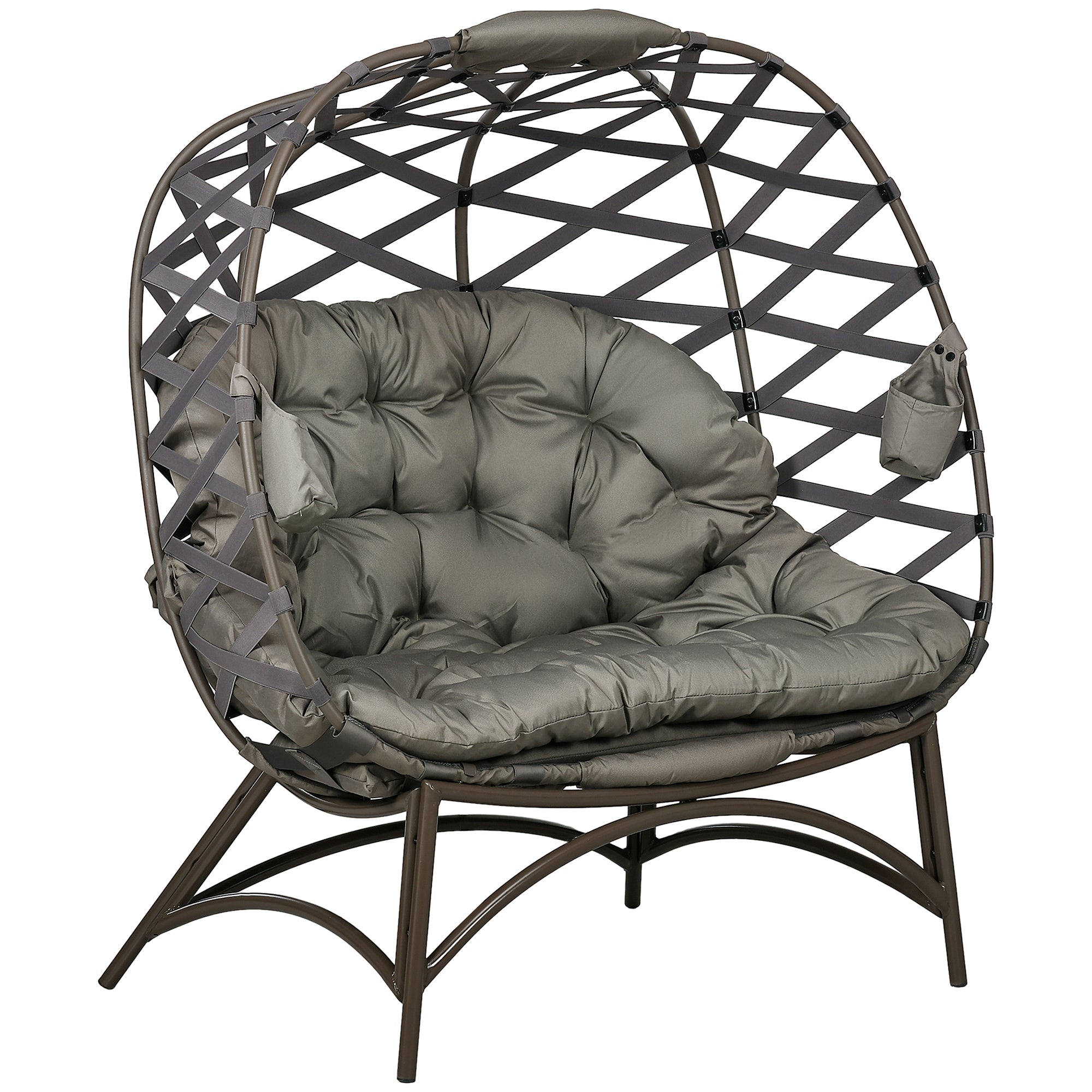 Outsunny 2 Seater Egg Chair Outdoor, Folding Weave Garden Furniture Chair with Cushion, Cup Pockets - Sand Brown - North Peak Garden Furniture