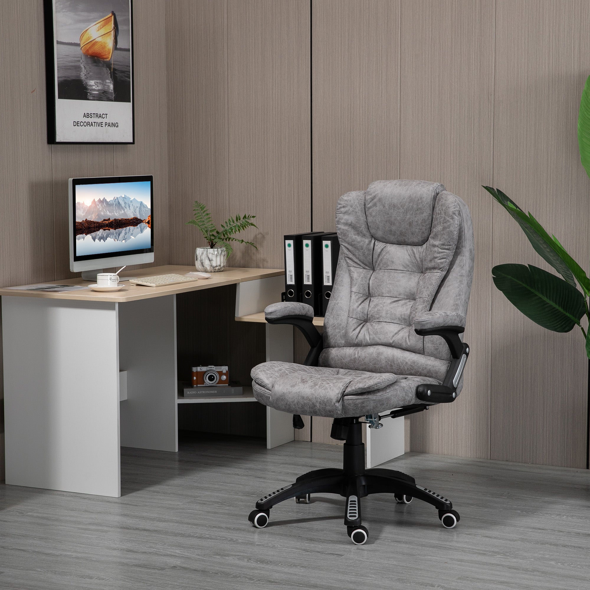 Vinsetto Ergonomic Office Chair Comfortable Desk Chair with Armrests Adjustable Height Reclining and Tilt Function Grey - North Peak Garden Furniture