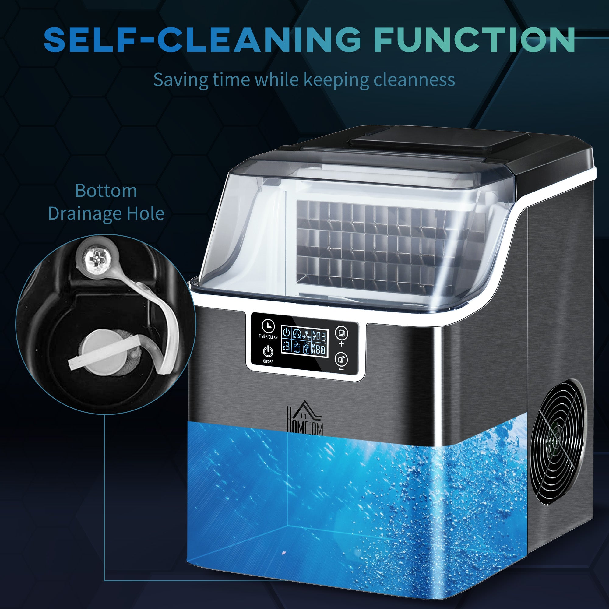 HOMCOM 3.2L Compact Ice Machine, with LCD Screen and Accessories - Black - North Peak Garden Furniture